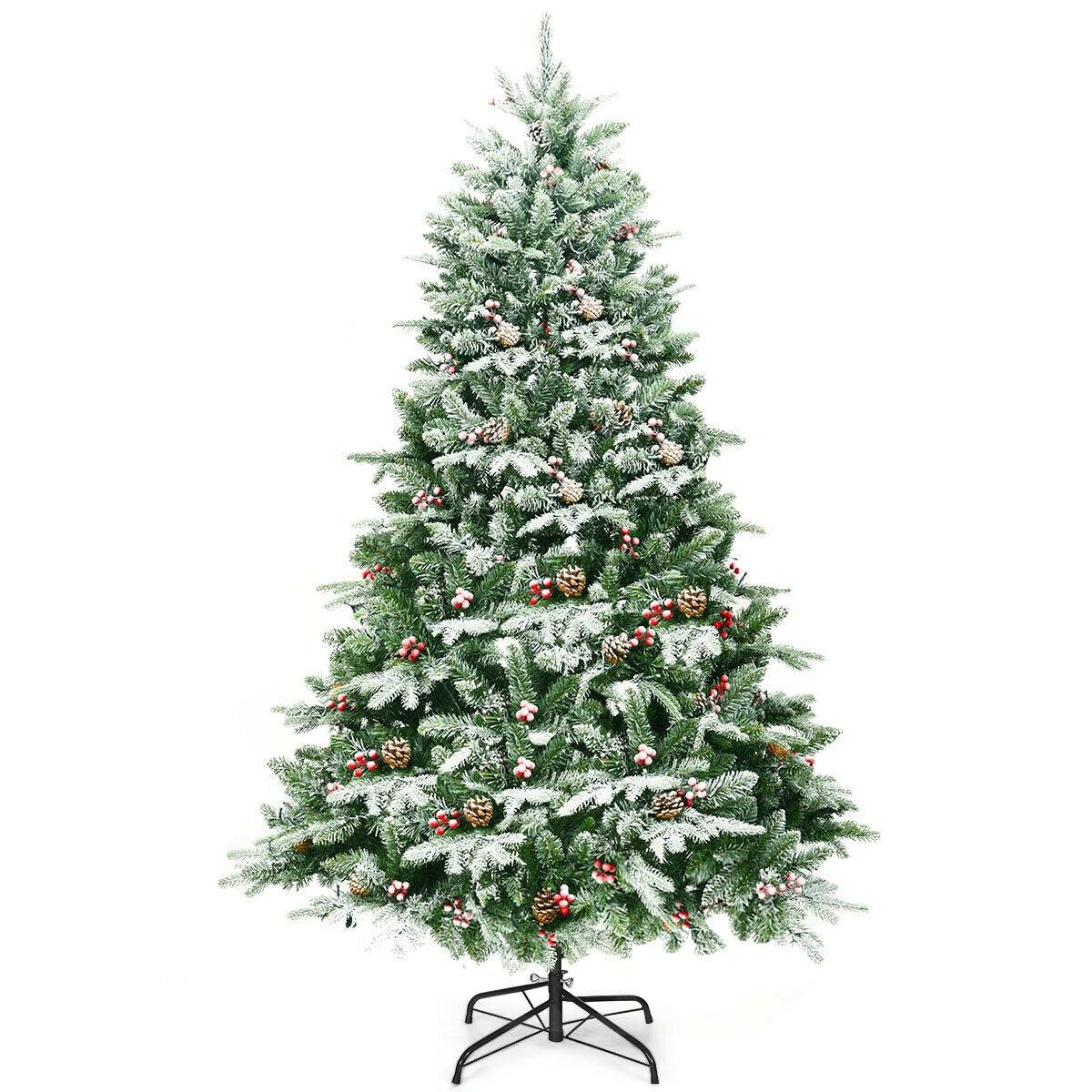 6.5 Feet Pre-lit Snow Flocked Hinged Artificial Christmas Tree-Christmas Trees-DECOROLALA