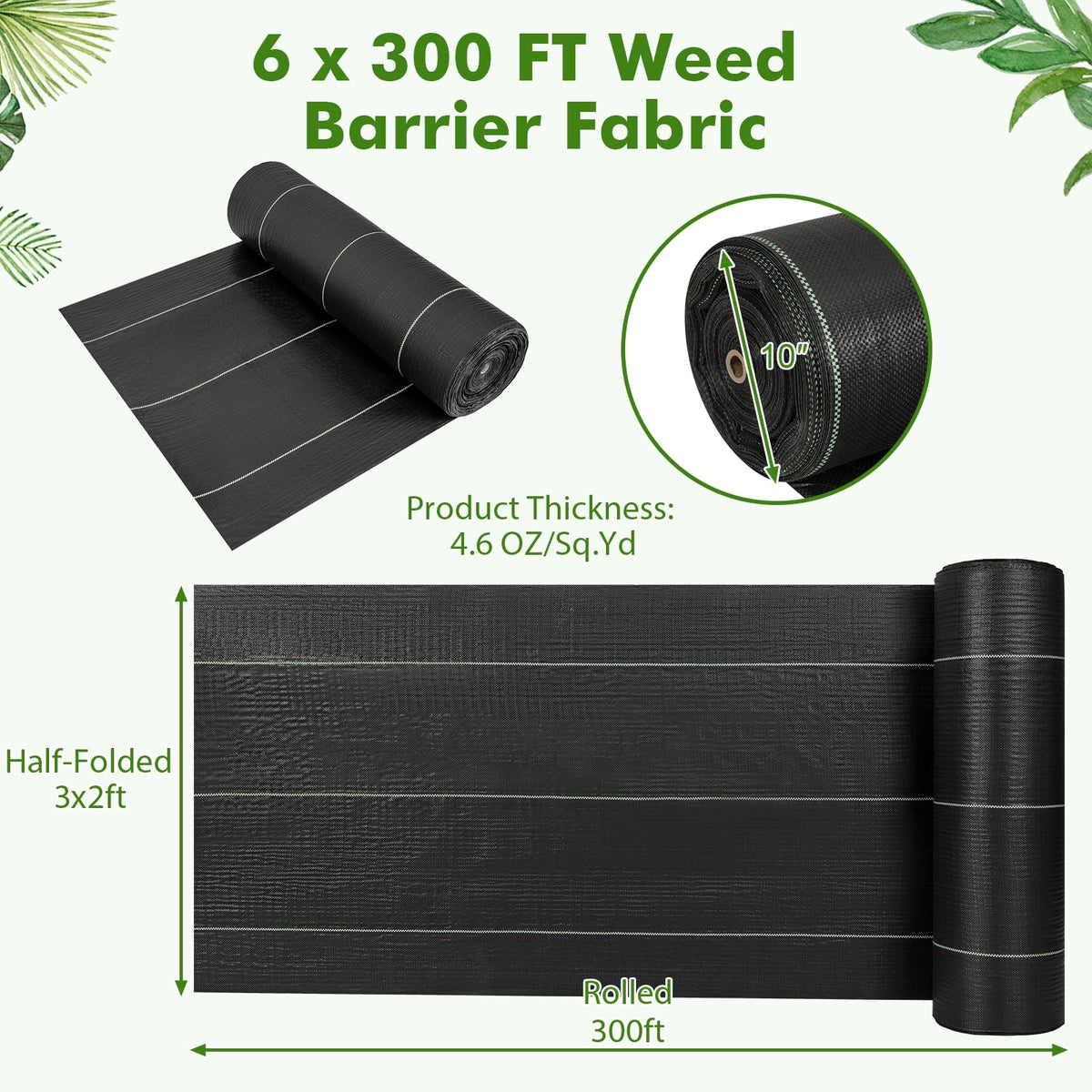 6.5 x 330/4 x 250/6 x 300 Feet Weed Barrier Landscape Fabric-6 ft-Garden Tools-DECOROLALA