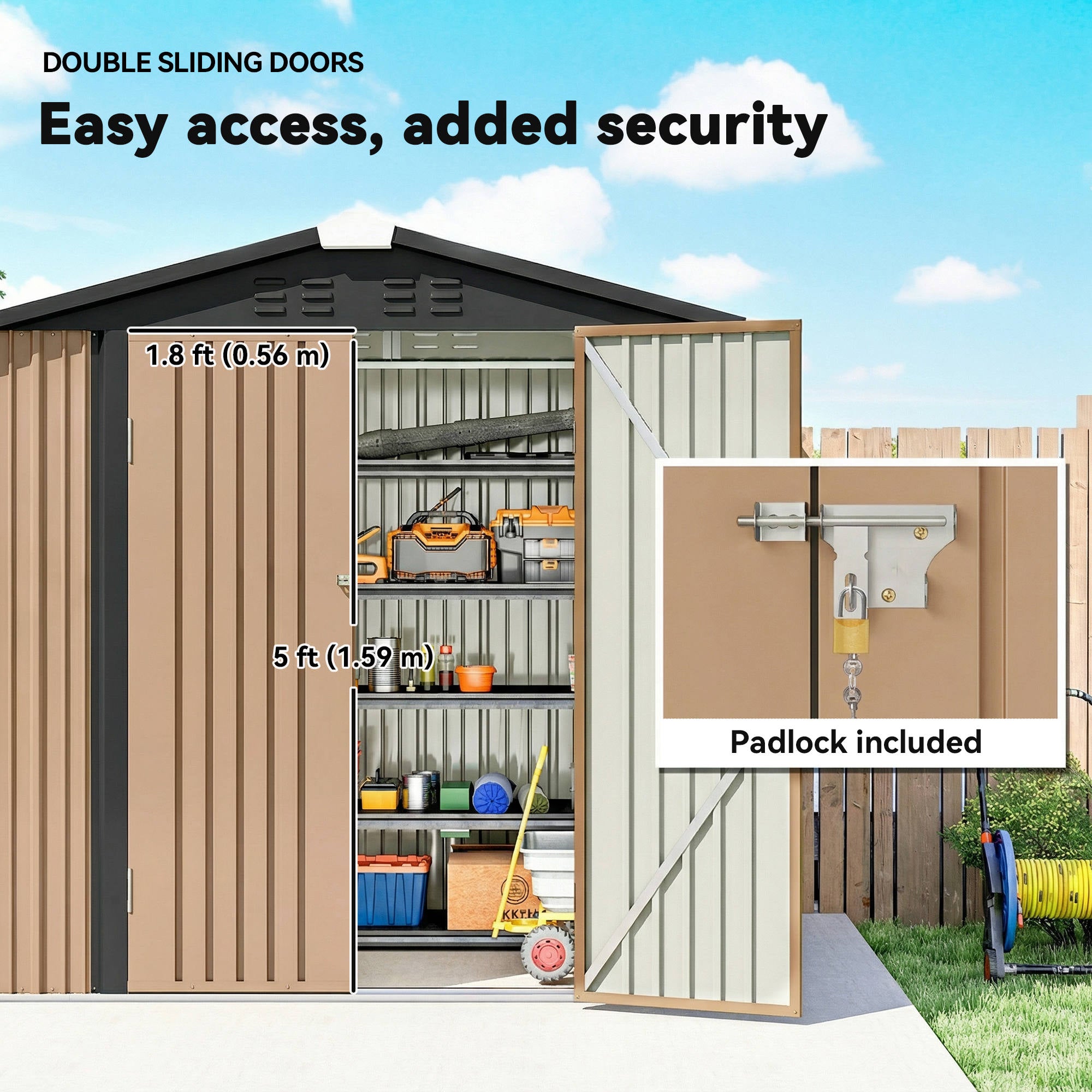 6.5' x 4' Metal Outdoor Storage Shed - Brown 25 sq.ft.-Patio & Garden > Lawn & Garden > Sheds-DECOROLALA
