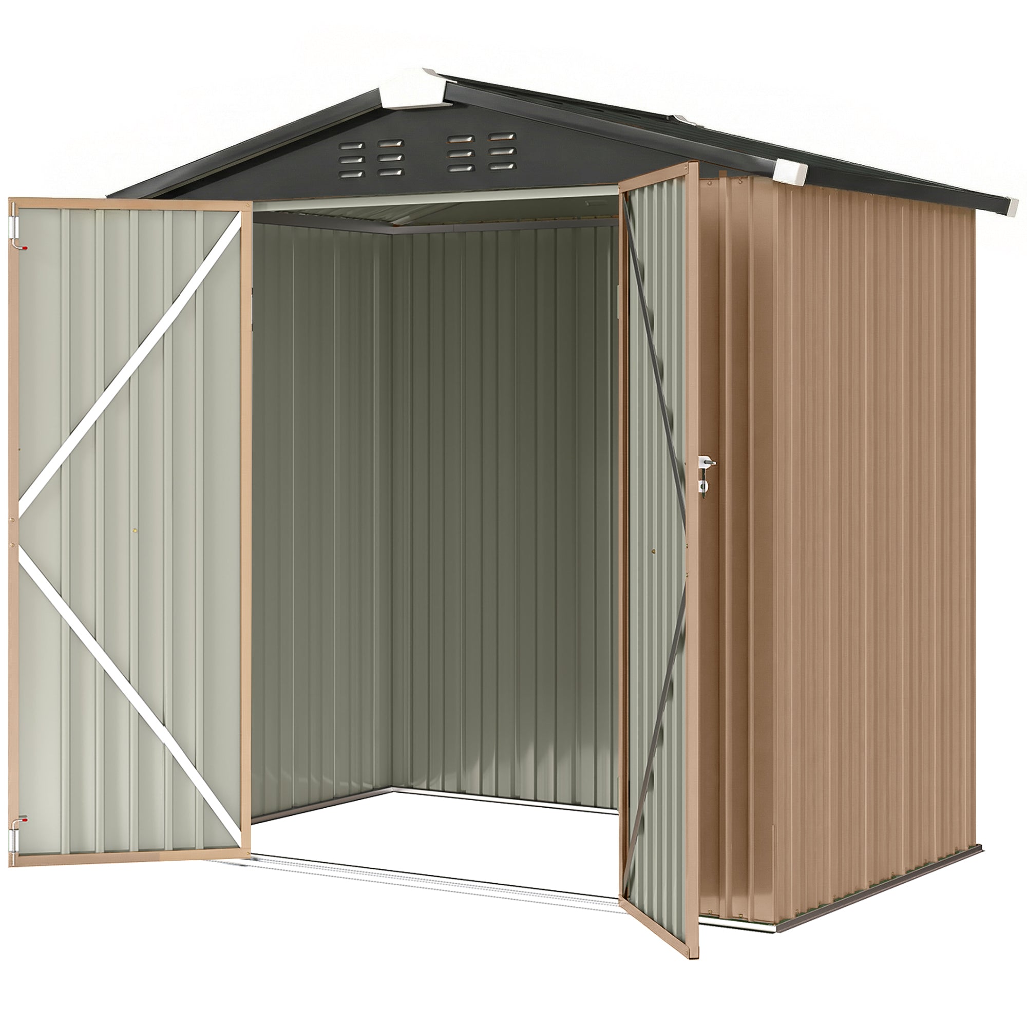 6.5' x 4' Metal Outdoor Storage Shed - Brown 25 sq.ft.-Patio & Garden > Lawn & Garden > Sheds-DECOROLALA