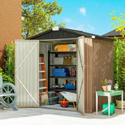 6.5' x 4' Metal Outdoor Storage Shed - Brown 25 sq.ft.-Patio & Garden > Lawn & Garden > Sheds-DECOROLALA