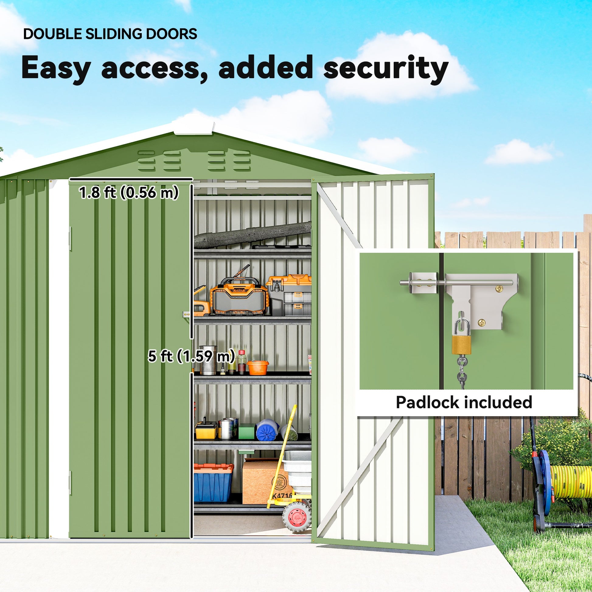 6.5' x 4' Metal Outdoor Storage Shed - Light Green-Patio & Garden > Lawn & Garden > Sheds-DECOROLALA