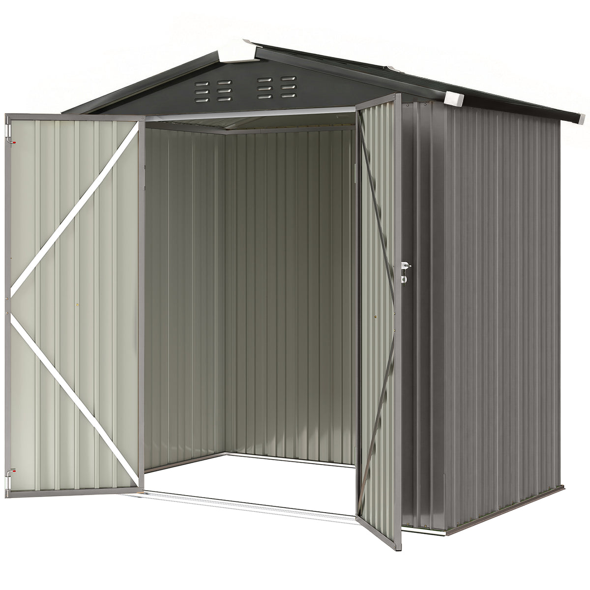 6.5' x 4' Metal Outdoor Storage Shed - Light Grey-Patio & Garden > Lawn & Garden > Sheds-DECOROLALA