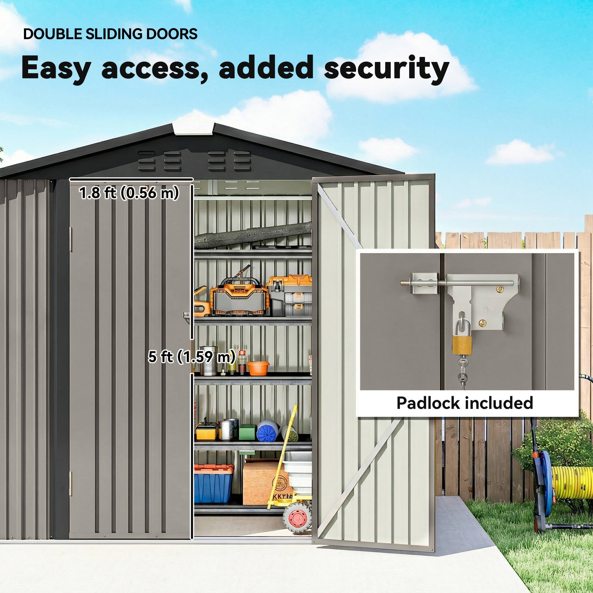 6.5' x 4' Metal Outdoor Storage Shed - Light Grey-Patio & Garden > Lawn & Garden > Sheds-DECOROLALA