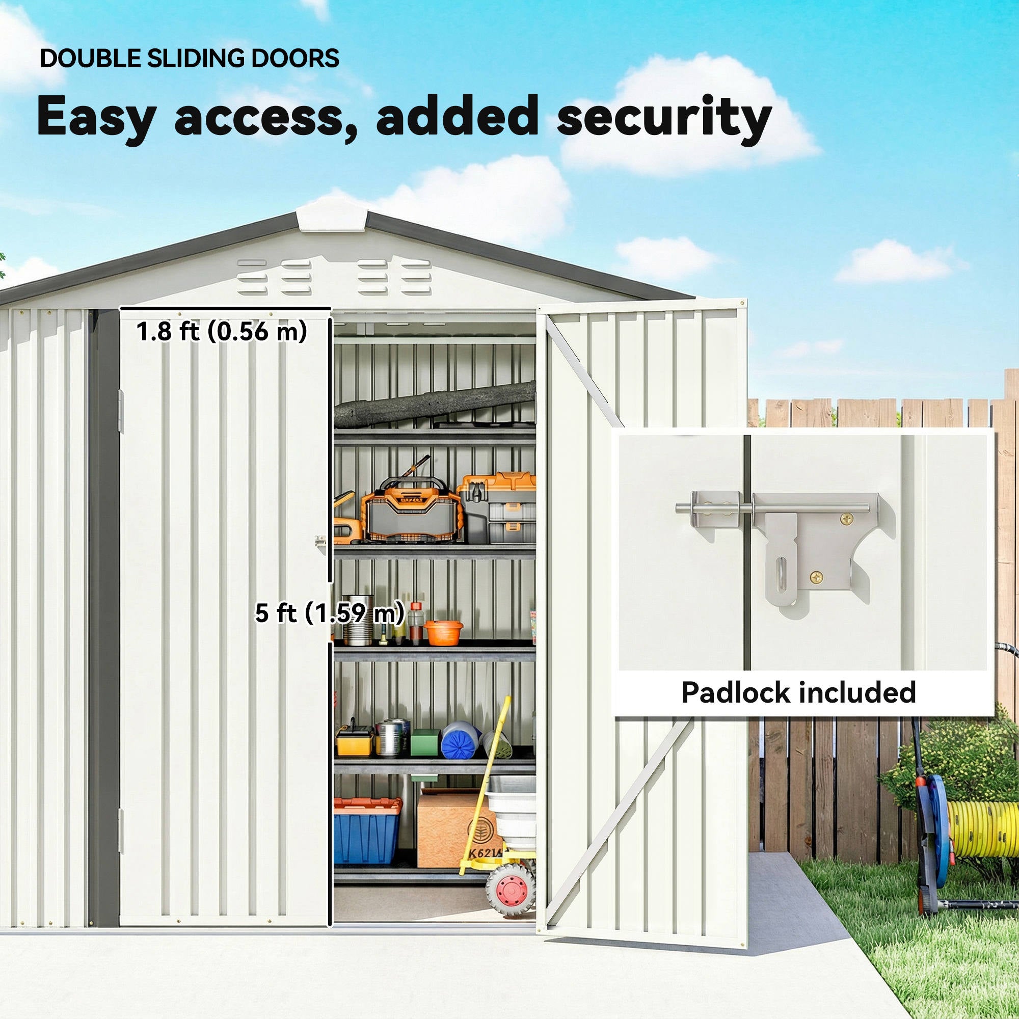 6.5' x 4' Metal Outdoor Storage Shed - Silver-White-Patio & Garden > Lawn & Garden > Sheds-DECOROLALA