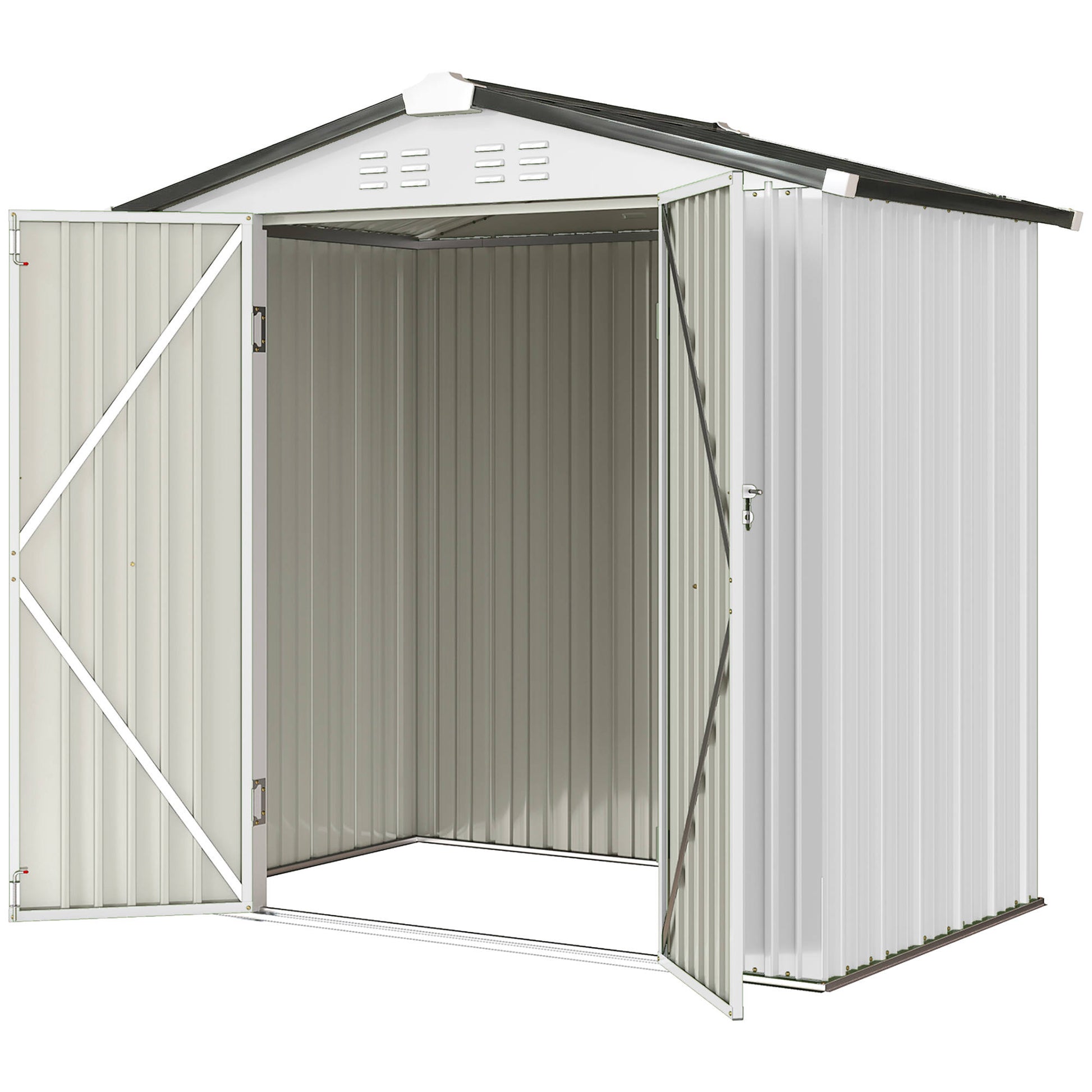 6.5' x 4' Metal Outdoor Storage Shed - Silver-White-Patio & Garden > Lawn & Garden > Sheds-DECOROLALA