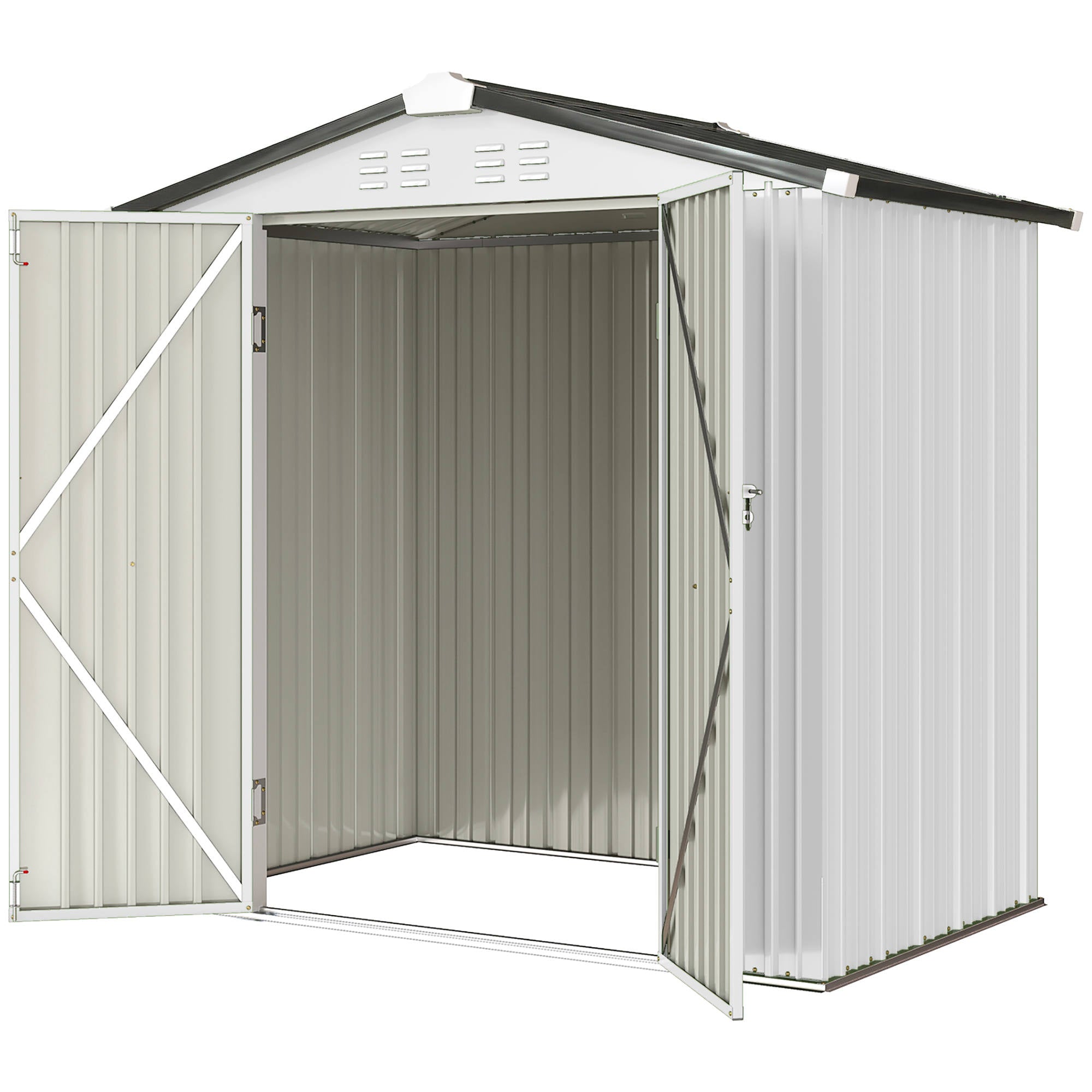 6.5' x 4' Metal Outdoor Storage Shed - Silver-White-Patio & Garden > Lawn & Garden > Sheds-DECOROLALA