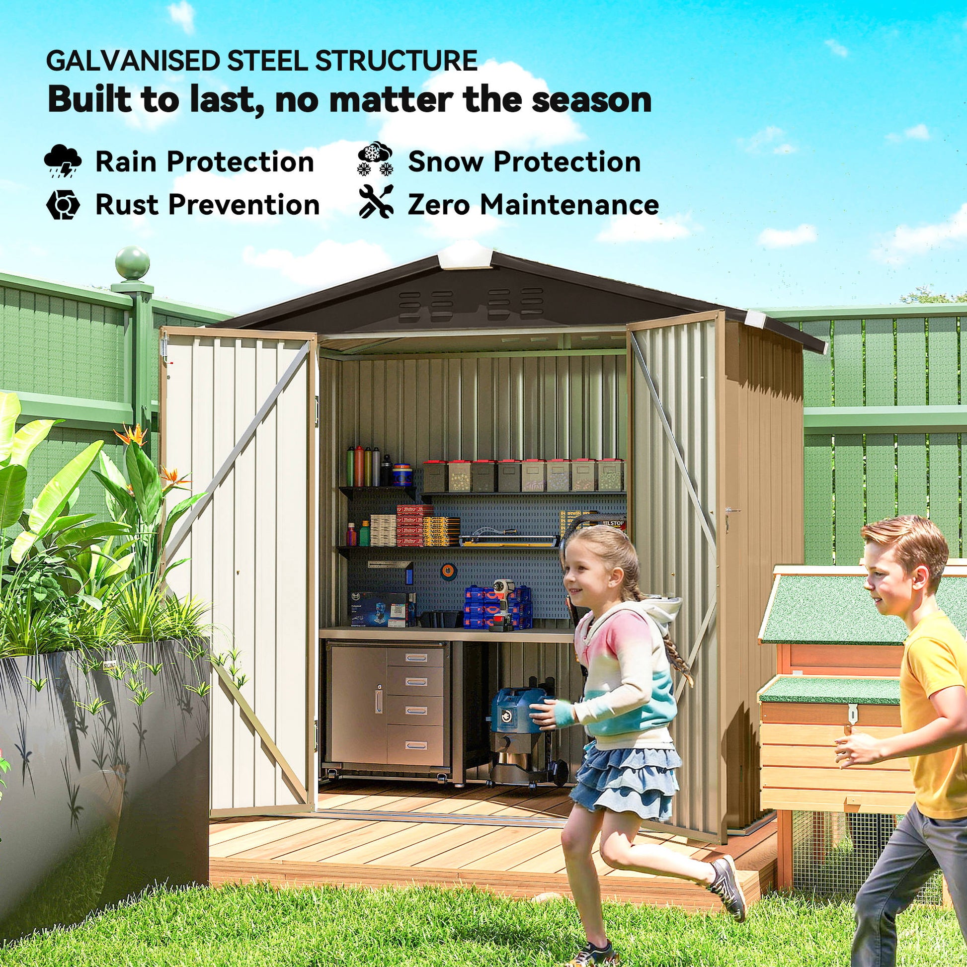 6.5' x 4' Metal Outdoor Storage Shed - Yellow Garden Shed-Patio & Garden > Lawn & Garden > Sheds-DECOROLALA