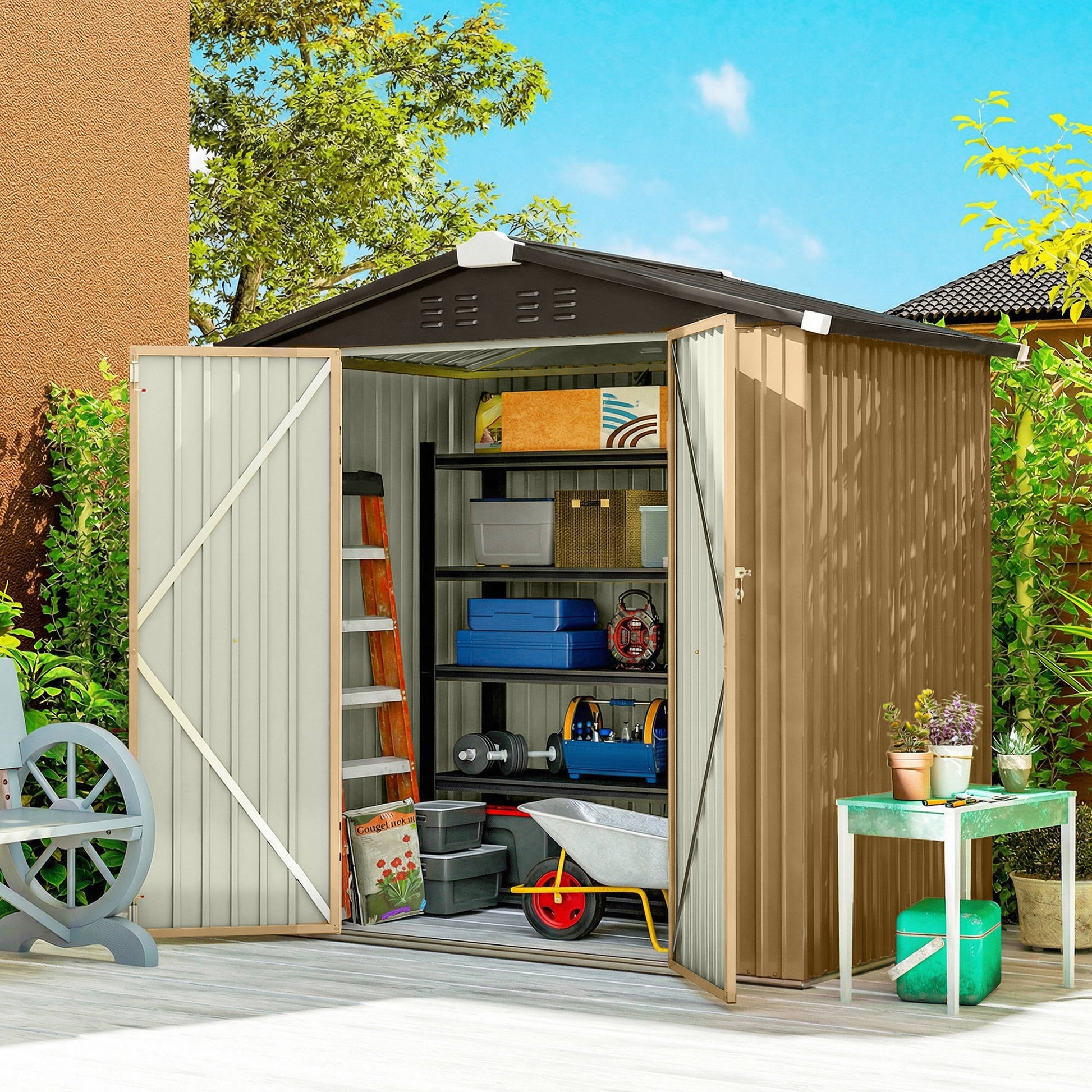 6.5' x 4' Metal Outdoor Storage Shed - Yellow Garden Shed-Patio & Garden > Lawn & Garden > Sheds-DECOROLALA