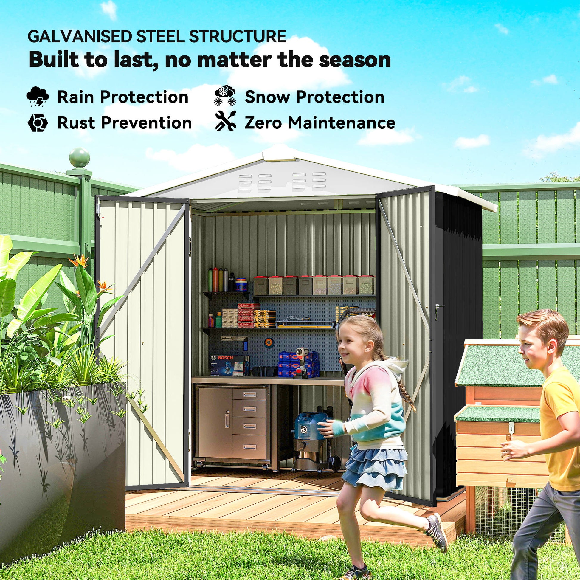 6.5' x 4' Outdoor Metal Storage Shed - Dark Grey-Patio & Garden > Lawn & Garden > Sheds-DECOROLALA