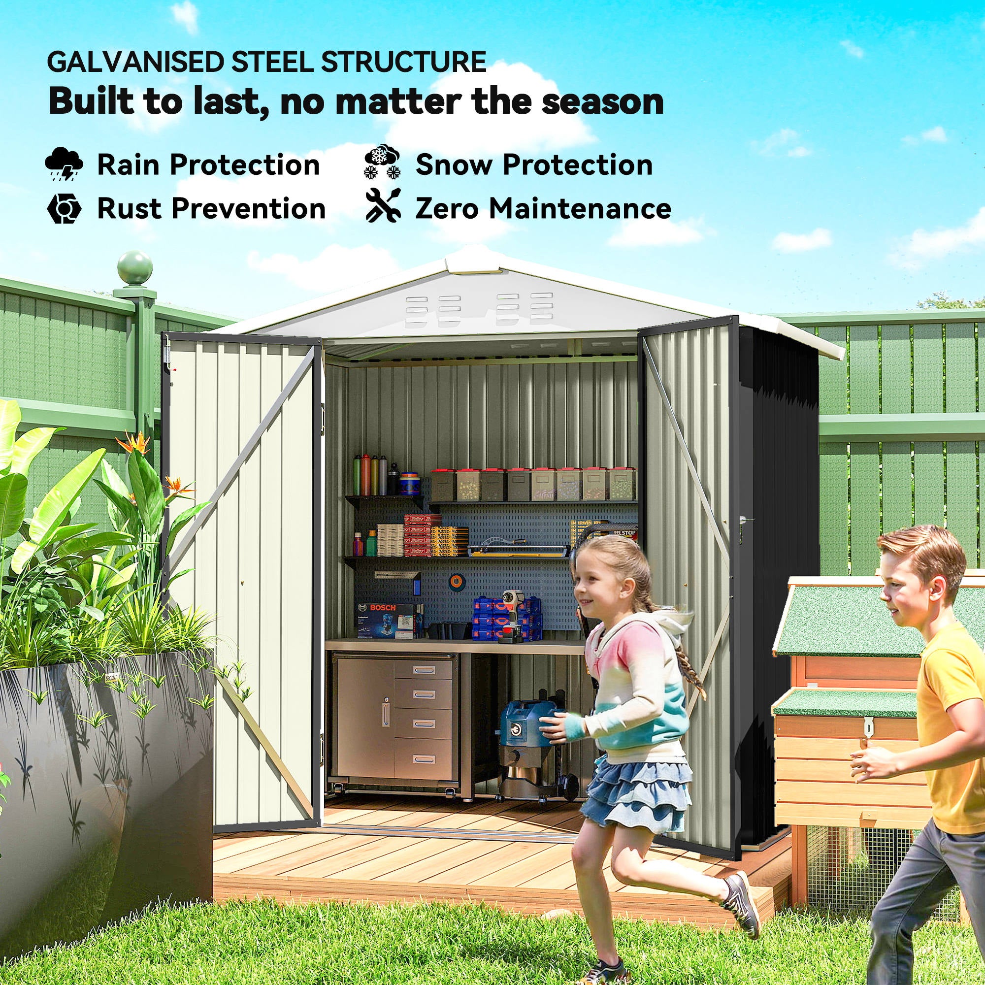 6.5' x 4' Outdoor Metal Storage Shed - Dark Grey-Patio & Garden > Lawn & Garden > Sheds-DECOROLALA