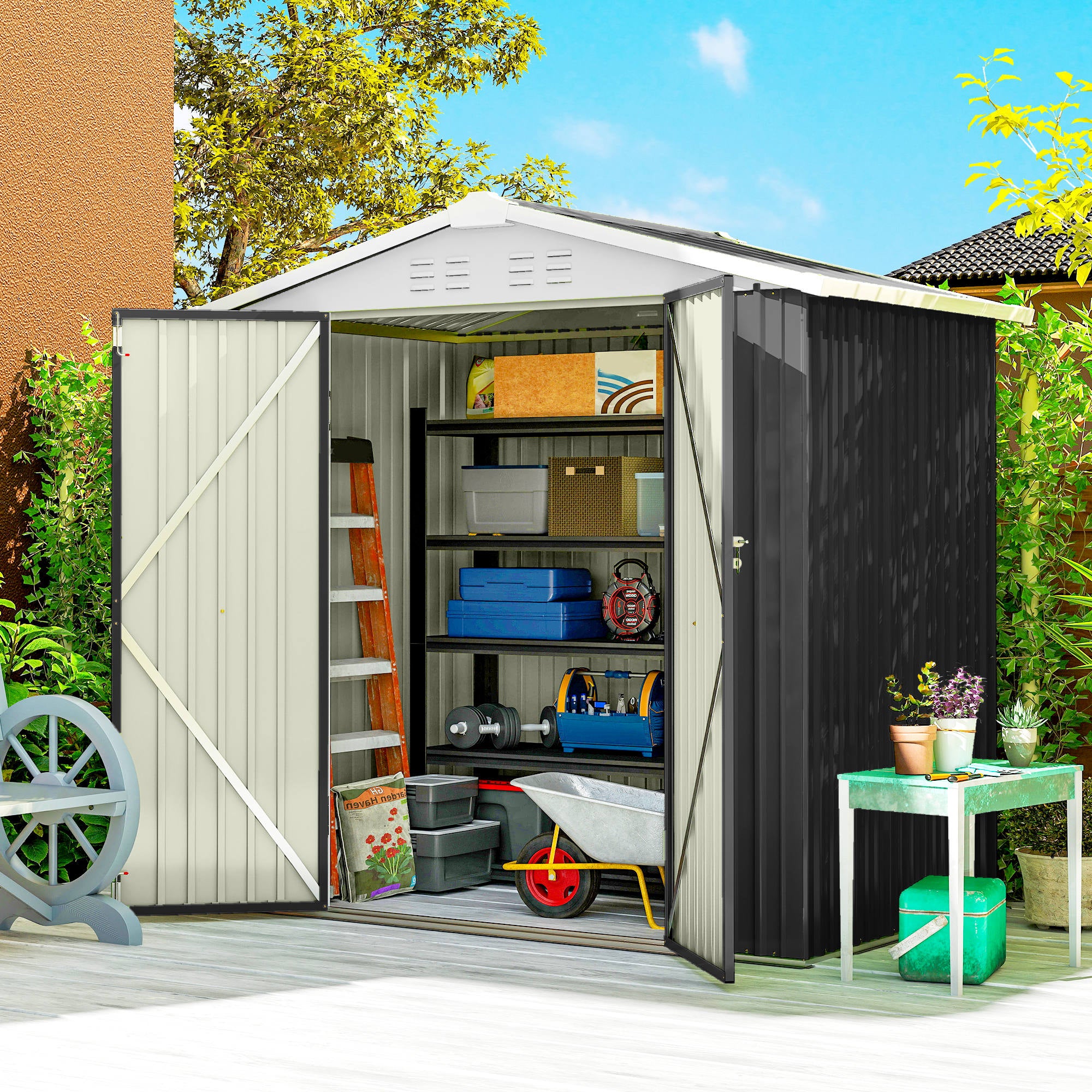 6.5' x 4' Outdoor Metal Storage Shed - Dark Grey-Patio & Garden > Lawn & Garden > Sheds-DECOROLALA