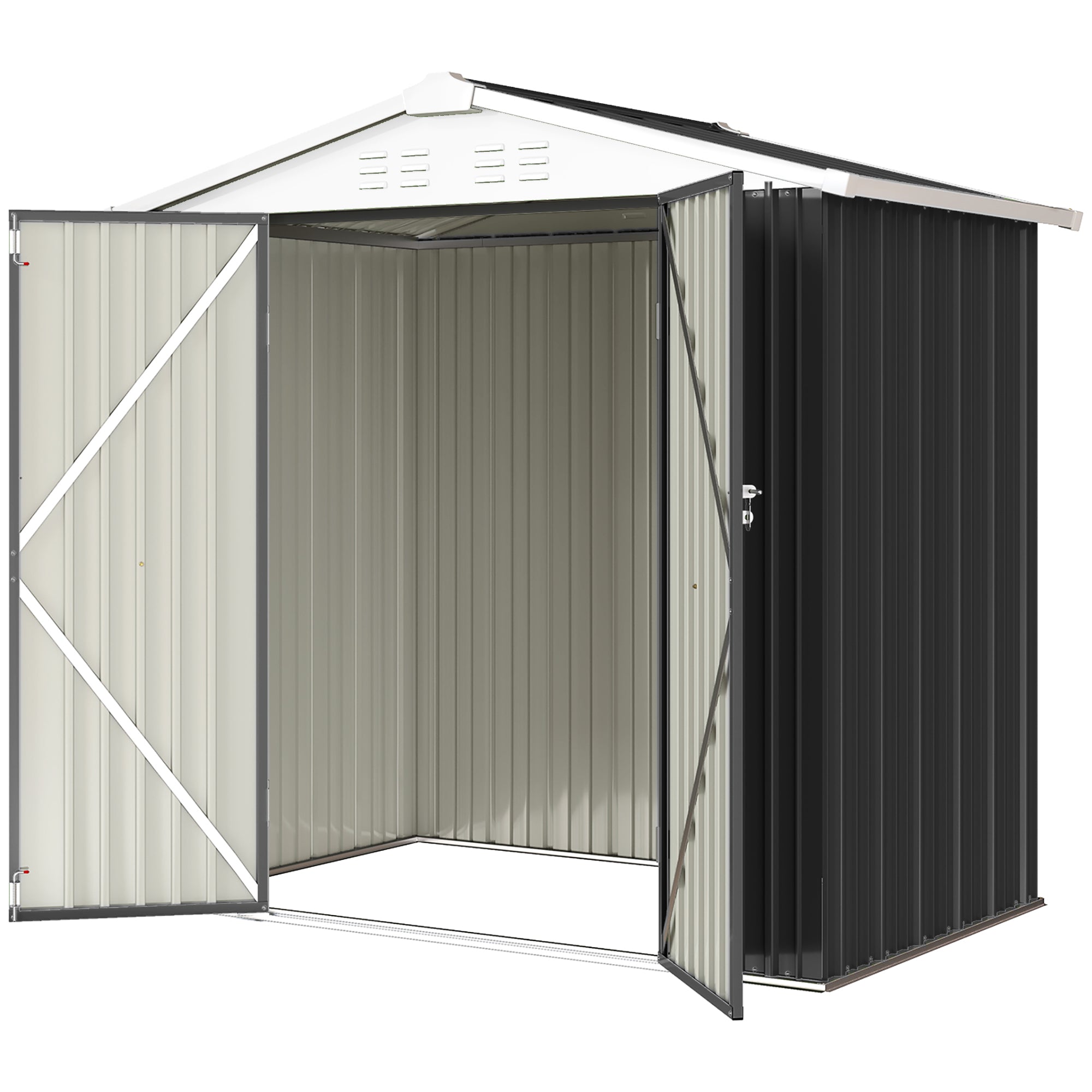 6.5' x 4' Outdoor Metal Storage Shed - Dark Grey-Patio & Garden > Lawn & Garden > Sheds-DECOROLALA