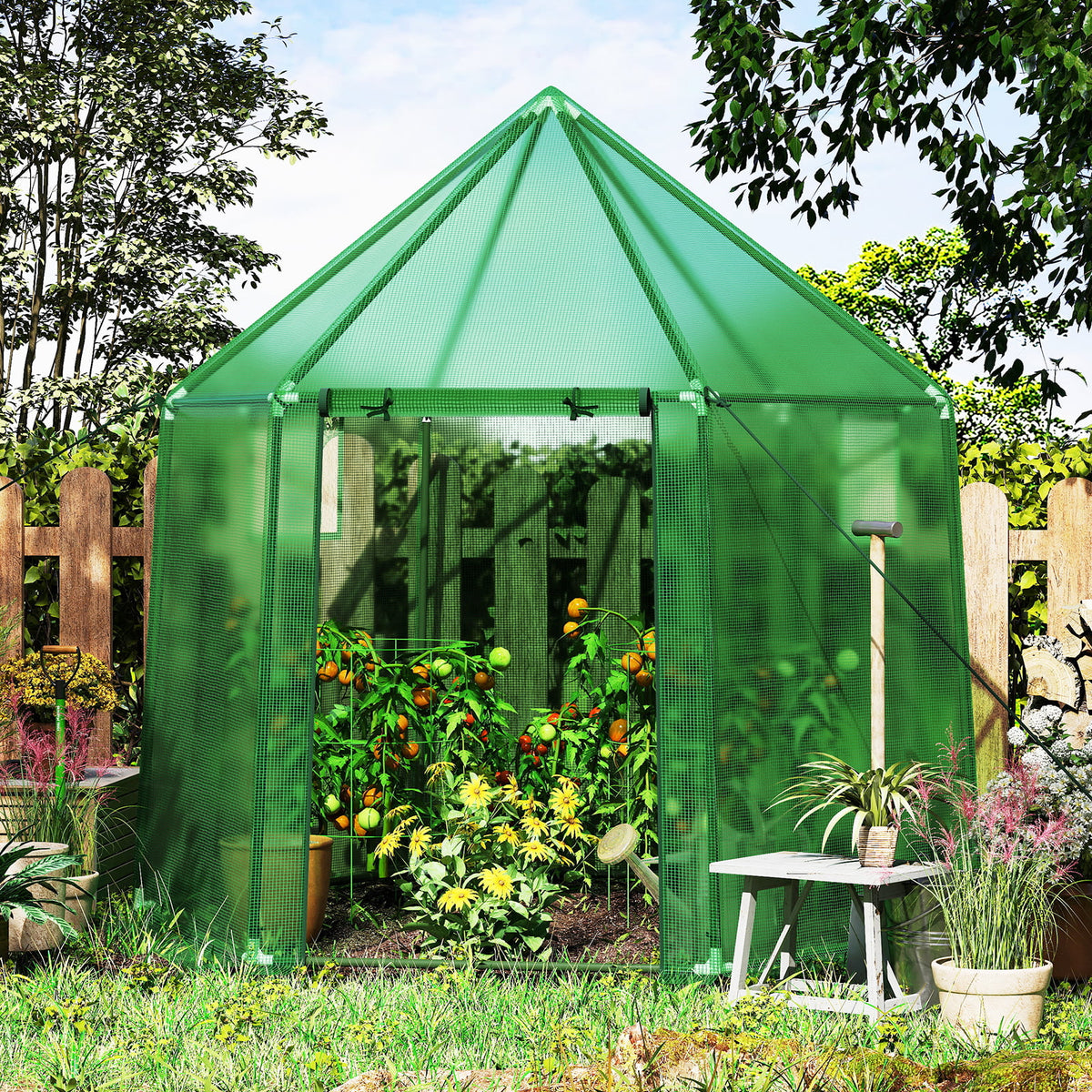 6.5 x 5.6 x 6.2 FT Mini Walk-in Greenhouse Portable Outdoor Warm House for Winter with PE Cover-Green-Greenhouses-DECOROLALA