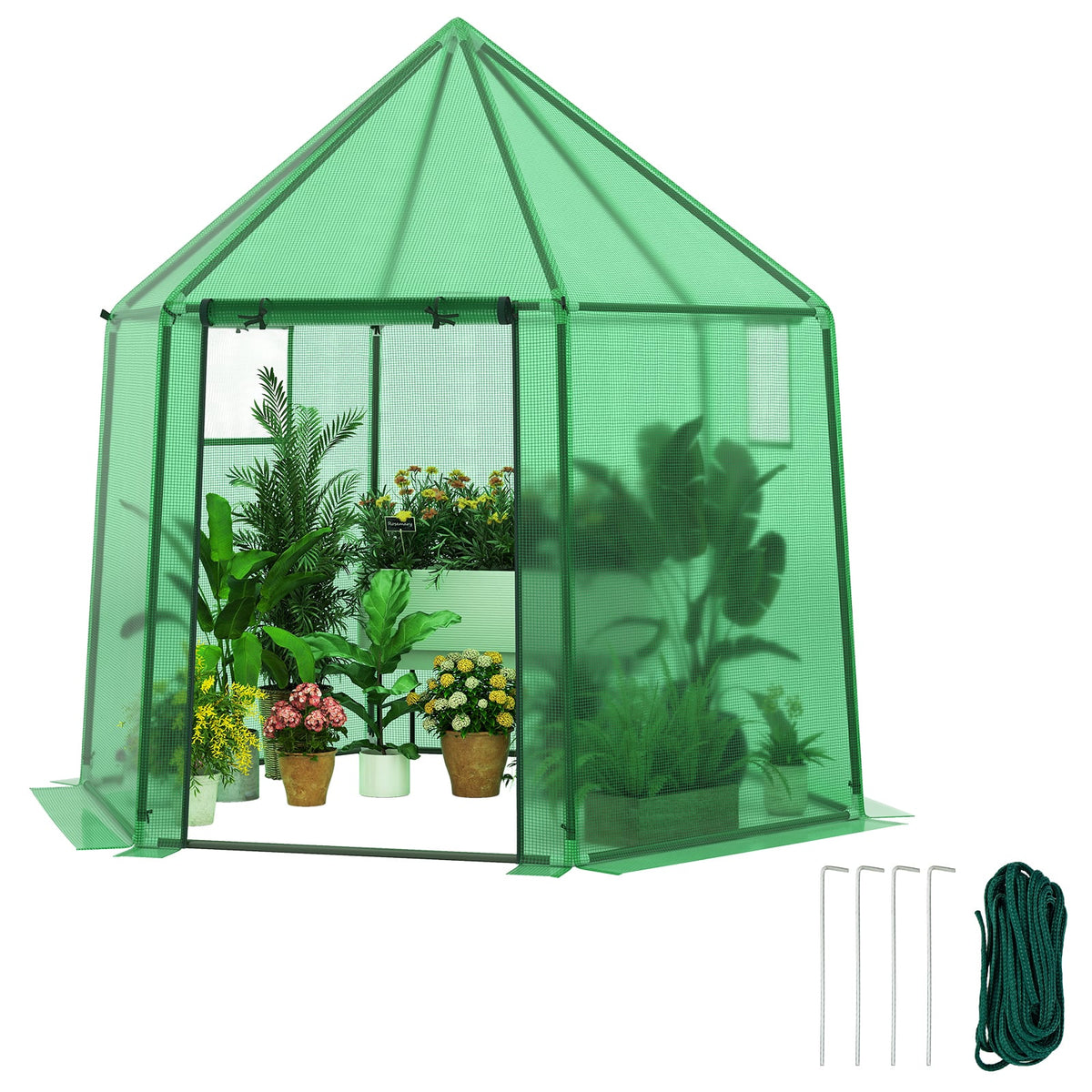 6.5 x 5.6 x 6.2 FT Mini Walk-in Greenhouse Portable Outdoor Warm House for Winter with PE Cover-Green-Greenhouses-DECOROLALA