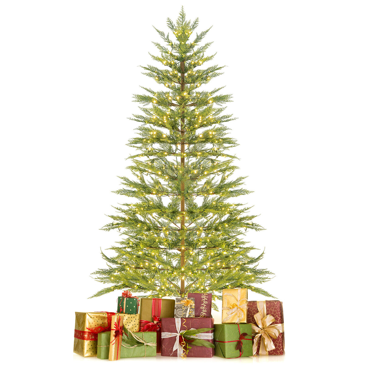 6.5/7.5 Feet Artificial Cypress Christmas Tree Pre-lit Hinged-6.5 ft-Christmas Trees-DECOROLALA