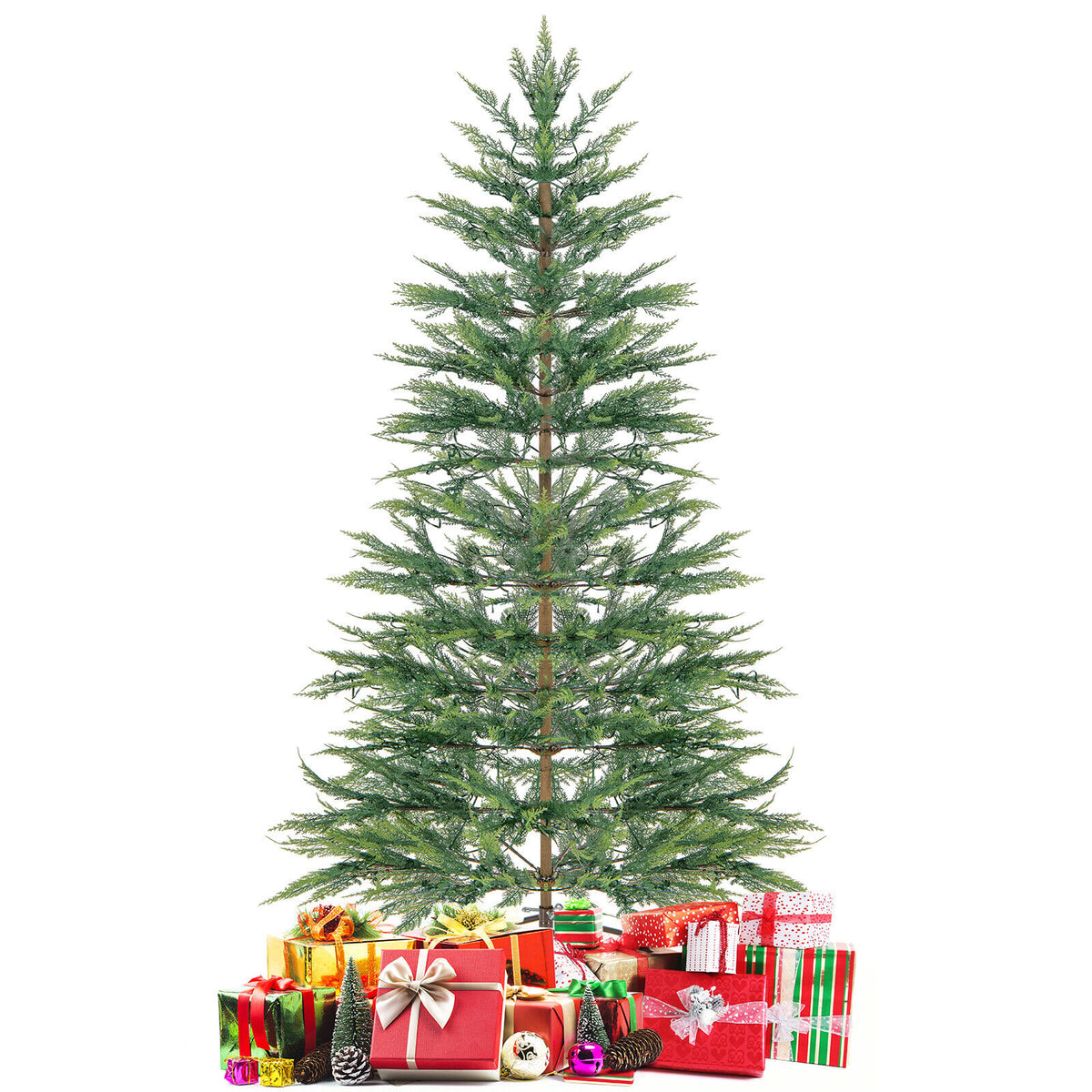 6.5/7.5 Feet Artificial Cypress Christmas Tree Pre-lit Hinged-6.5 ft-Christmas Trees-DECOROLALA