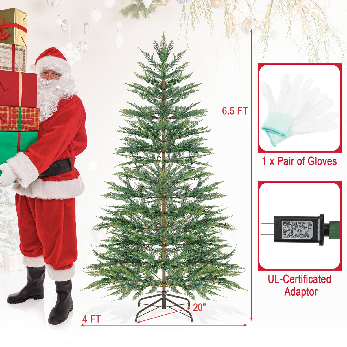 6.5/7.5 Feet Artificial Cypress Christmas Tree Pre-lit Hinged-6.5 ft-Christmas Trees-DECOROLALA