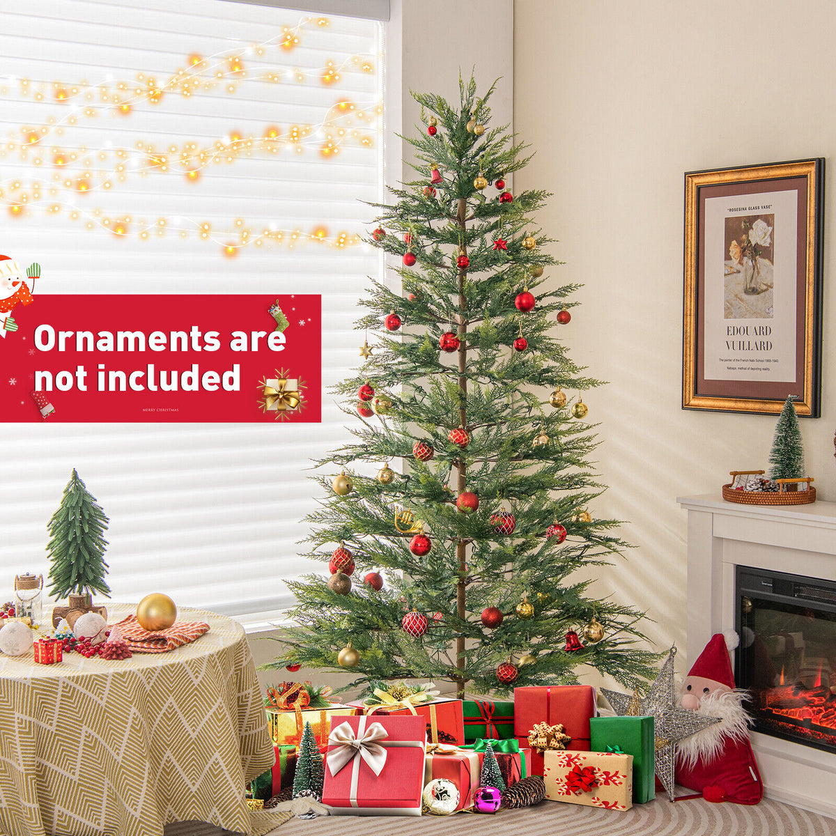 6.5/7.5 Feet Artificial Cypress Christmas Tree Pre-lit Hinged-6.5 ft-Christmas Trees-DECOROLALA