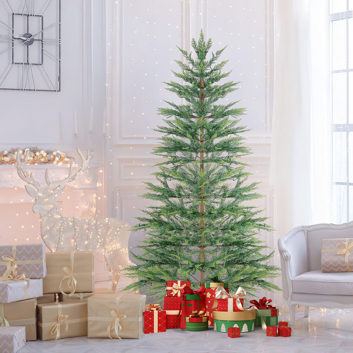 6.5/7.5 Feet Artificial Cypress Christmas Tree Pre-lit Hinged-6.5 ft-Christmas Trees-DECOROLALA