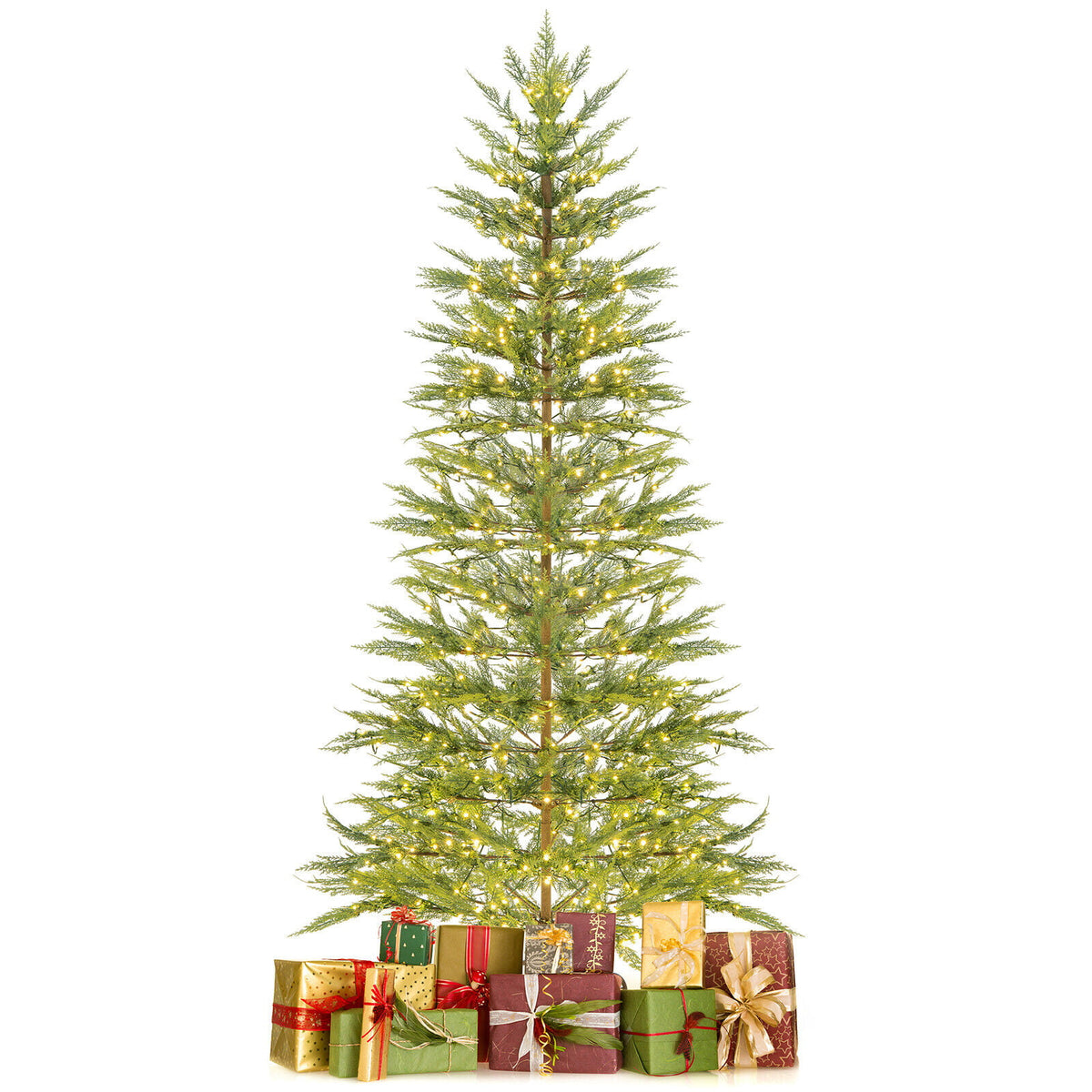 6.5/7.5 Feet Artificial Cypress Christmas Tree Pre-lit Hinged-7.5 ft-Christmas Trees-DECOROLALA