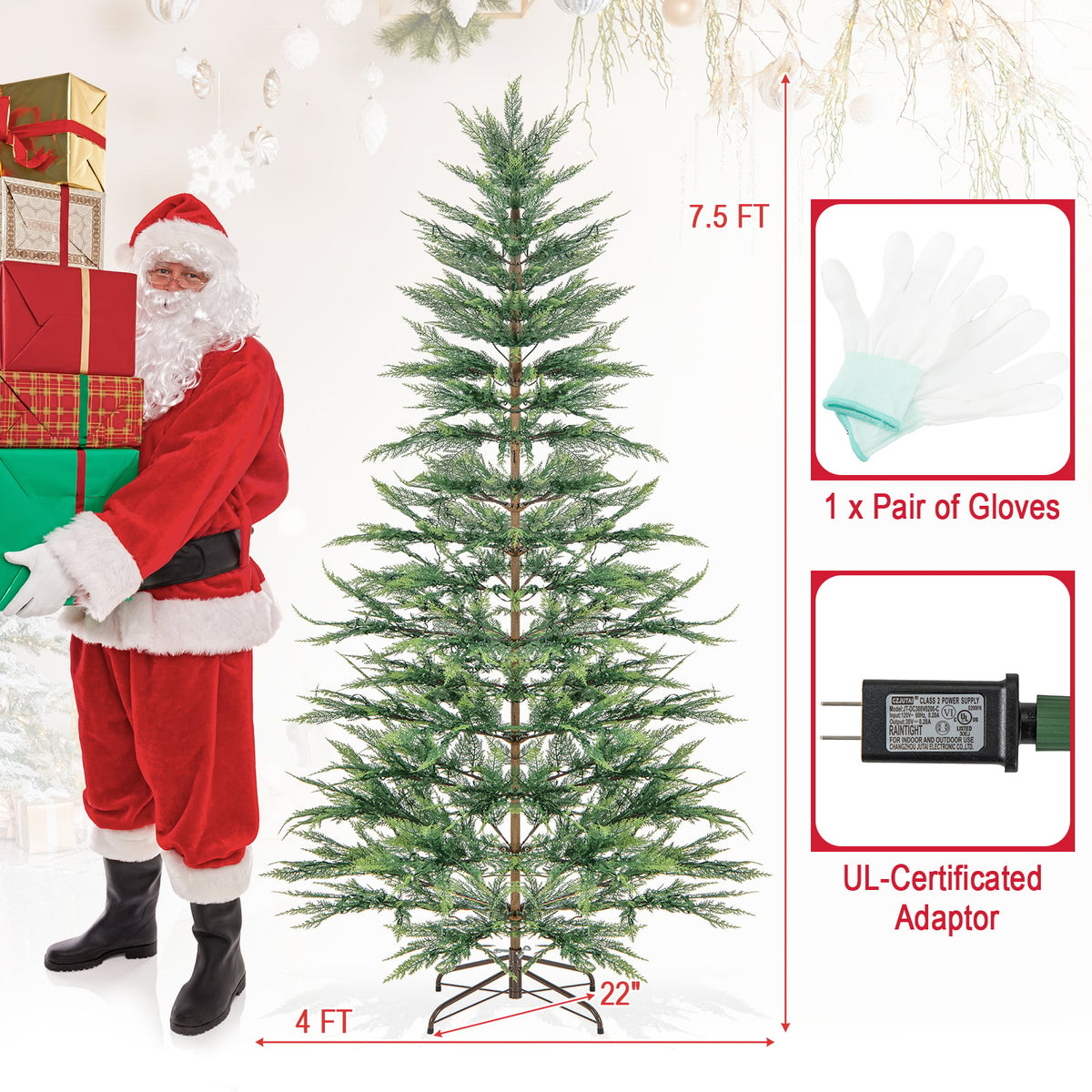 6.5/7.5 Feet Artificial Cypress Christmas Tree Pre-lit Hinged-7.5 ft-Christmas Trees-DECOROLALA