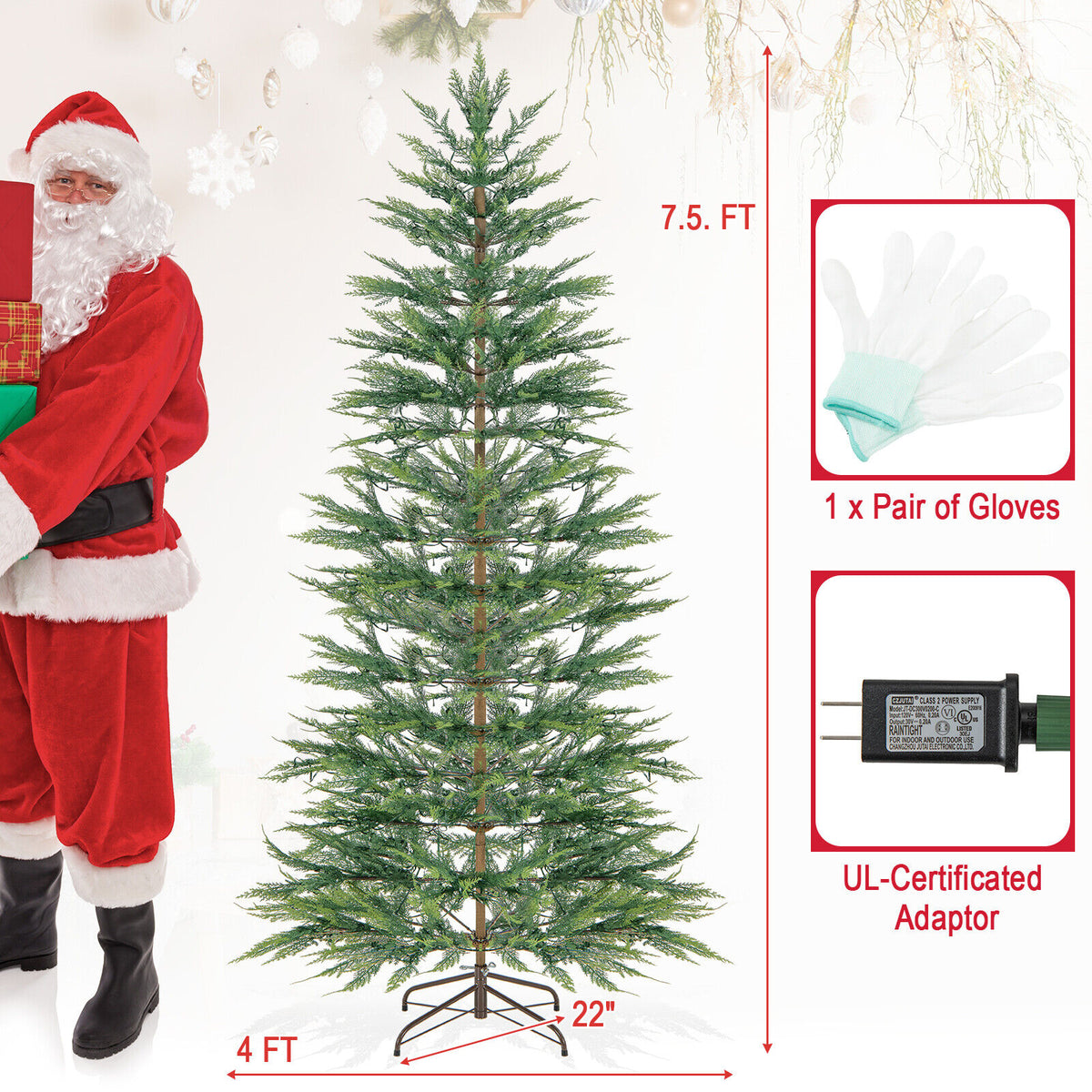 6.5/7.5 Feet Artificial Cypress Christmas Tree Pre-lit Hinged-7.5 ft-Christmas Trees-DECOROLALA