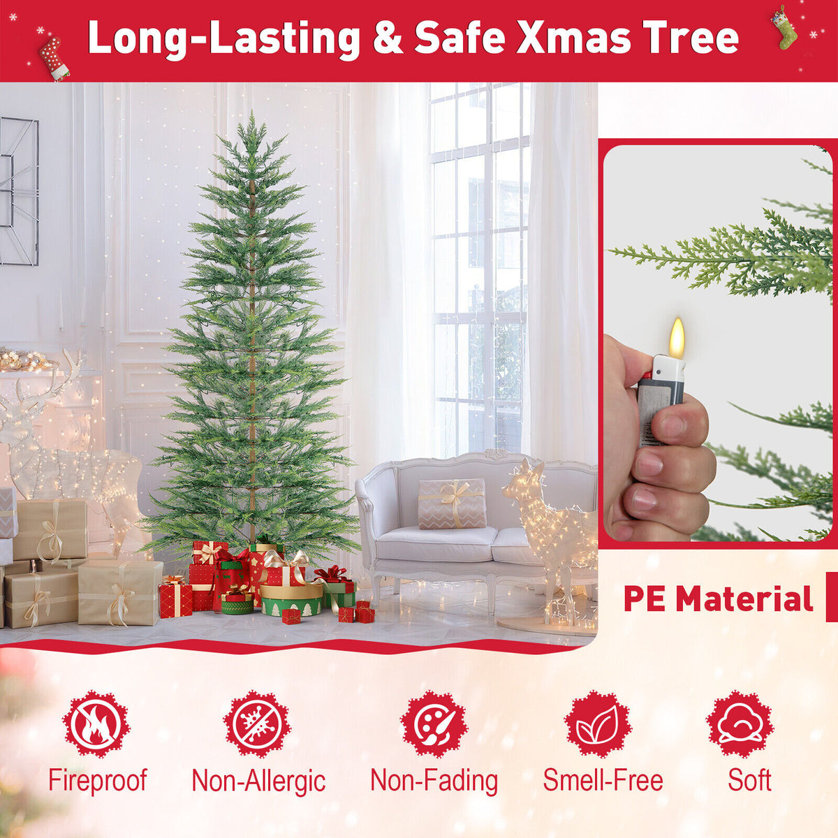 6.5/7.5 Feet Artificial Cypress Christmas Tree Pre-lit Hinged-7.5 ft-Christmas Trees-DECOROLALA
