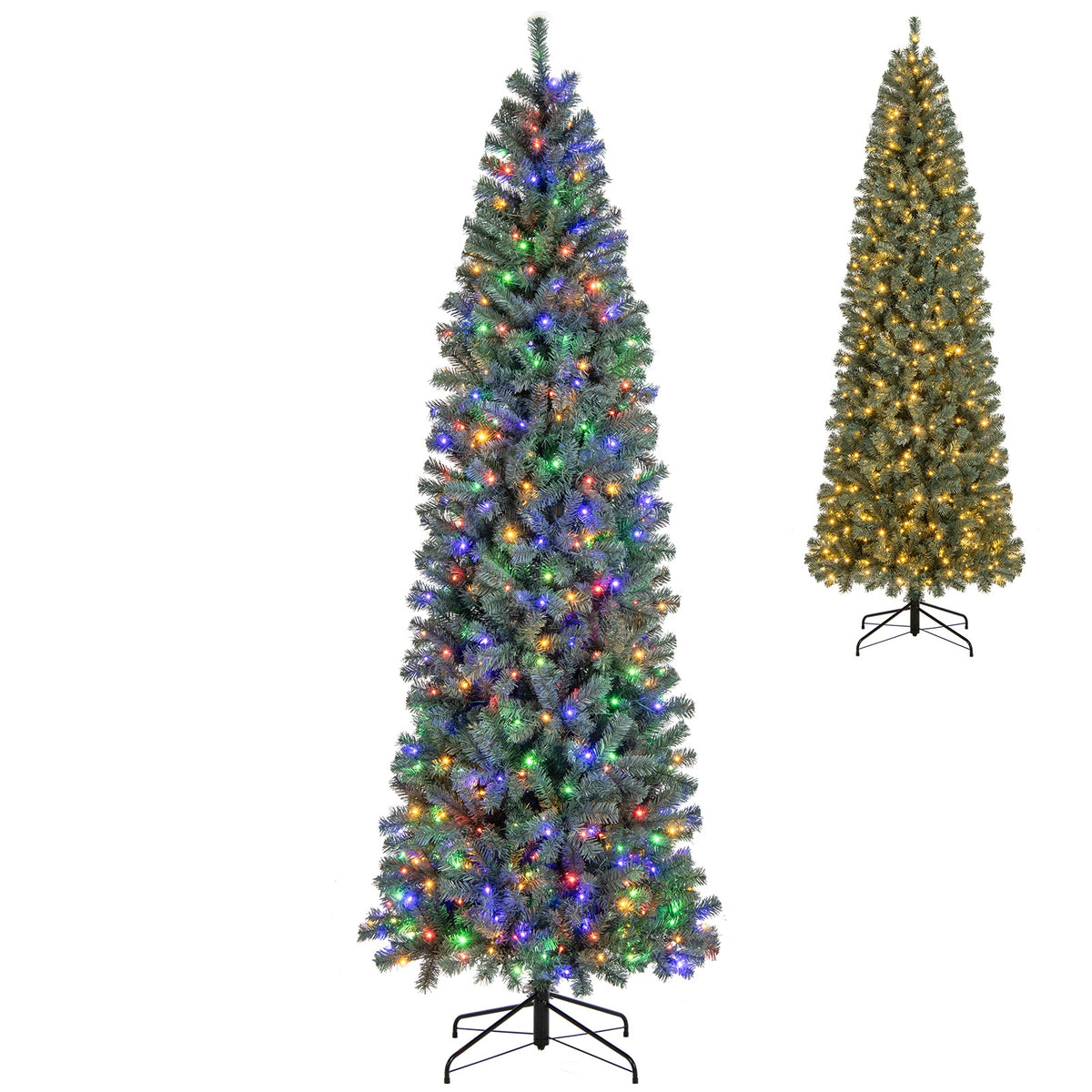 6.5/7.5 Feet Pre-Lit Blue Artificial Christmas Tree Slim with 9 Lighting Modes-9 ft-Christmas Trees-DECOROLALA