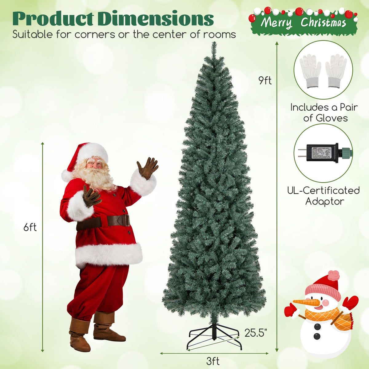 6.5/7.5 Feet Pre-Lit Blue Artificial Christmas Tree Slim with 9 Lighting Modes-9 ft-Christmas Trees-DECOROLALA