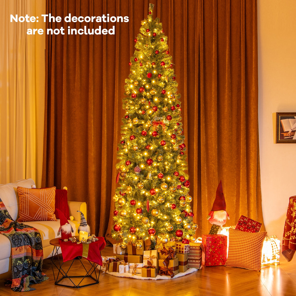 6.5/7.5 Feet Pre-Lit Blue Artificial Christmas Tree Slim with 9 Lighting Modes-9 ft-Christmas Trees-DECOROLALA