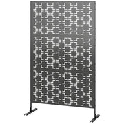 6.5FT Decorative Outdoor Divider, Metal Privacy Screen with Stand, Grid Style, Black-Outdoor Privacy Screens-DECOROLALA