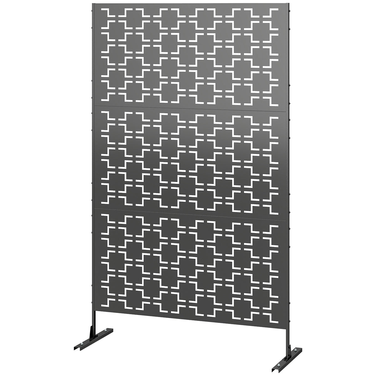 6.5FT Decorative Outdoor Divider, Metal Privacy Screen with Stand, Grid Style, Black-Outdoor Privacy Screens-DECOROLALA