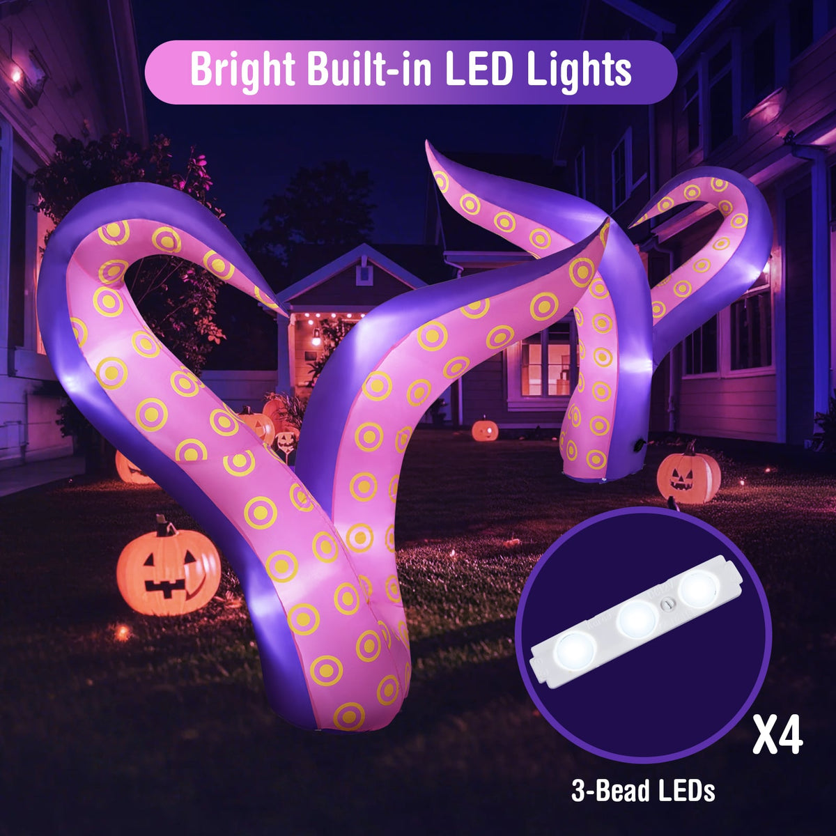 6.5ft Inflatable Tentacles Halloween Decoration with LED Lights-Halloween Decorations-DECOROLALA