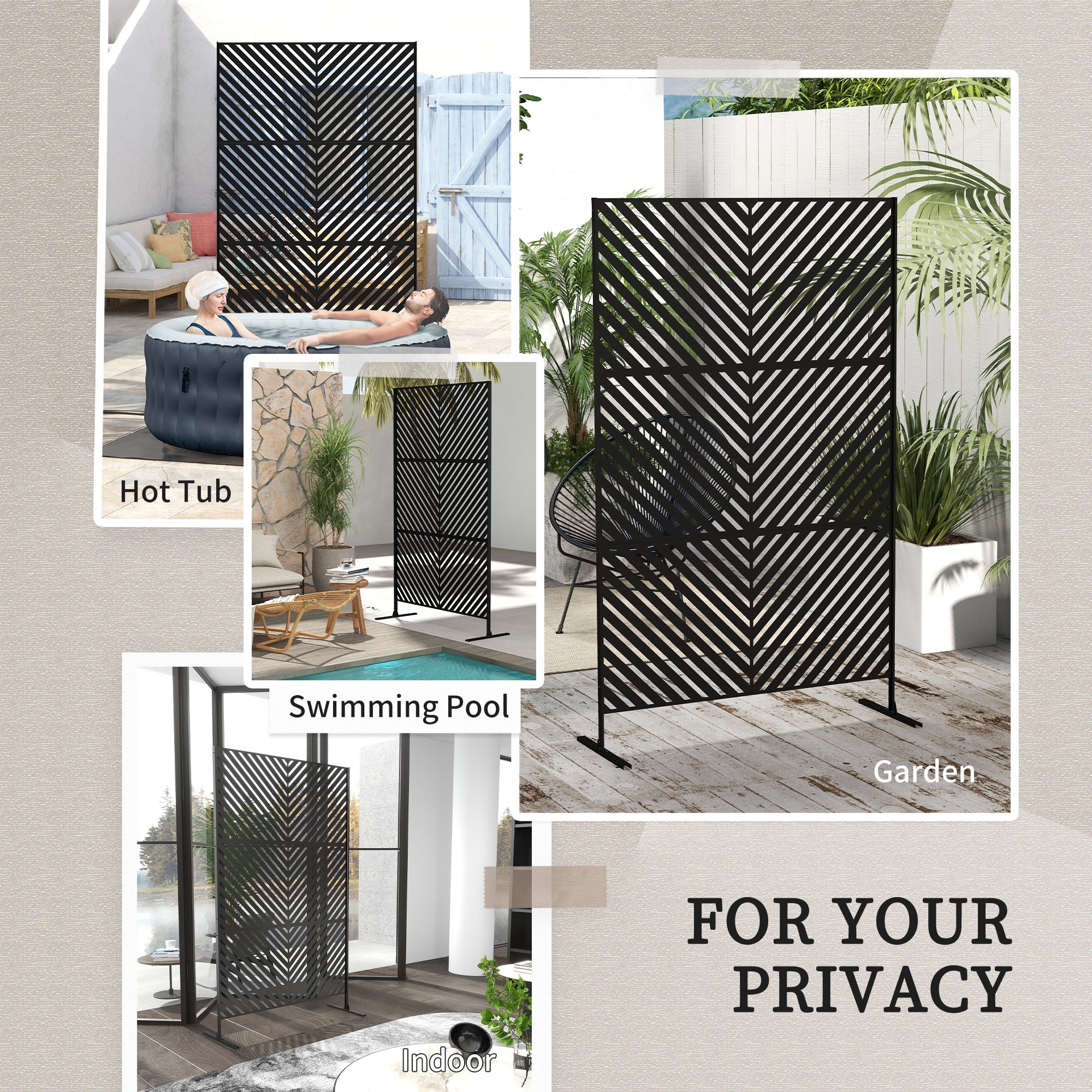 6.5ft Metal Outdoor Privacy Screen - Black Triangle Trellis-DECOROLALA