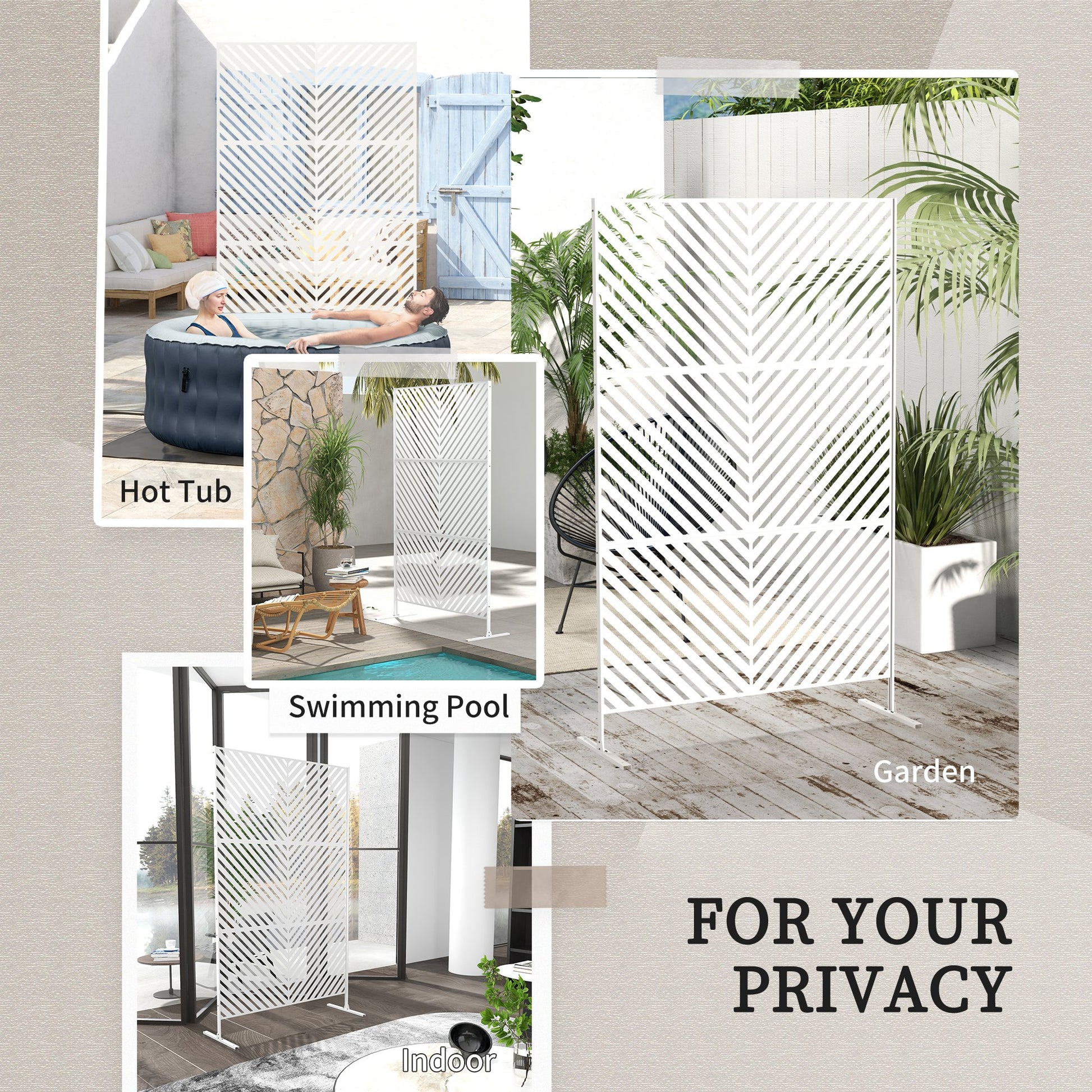 6.5ft Metal Outdoor Privacy Screen - White Steel Trellis-DECOROLALA