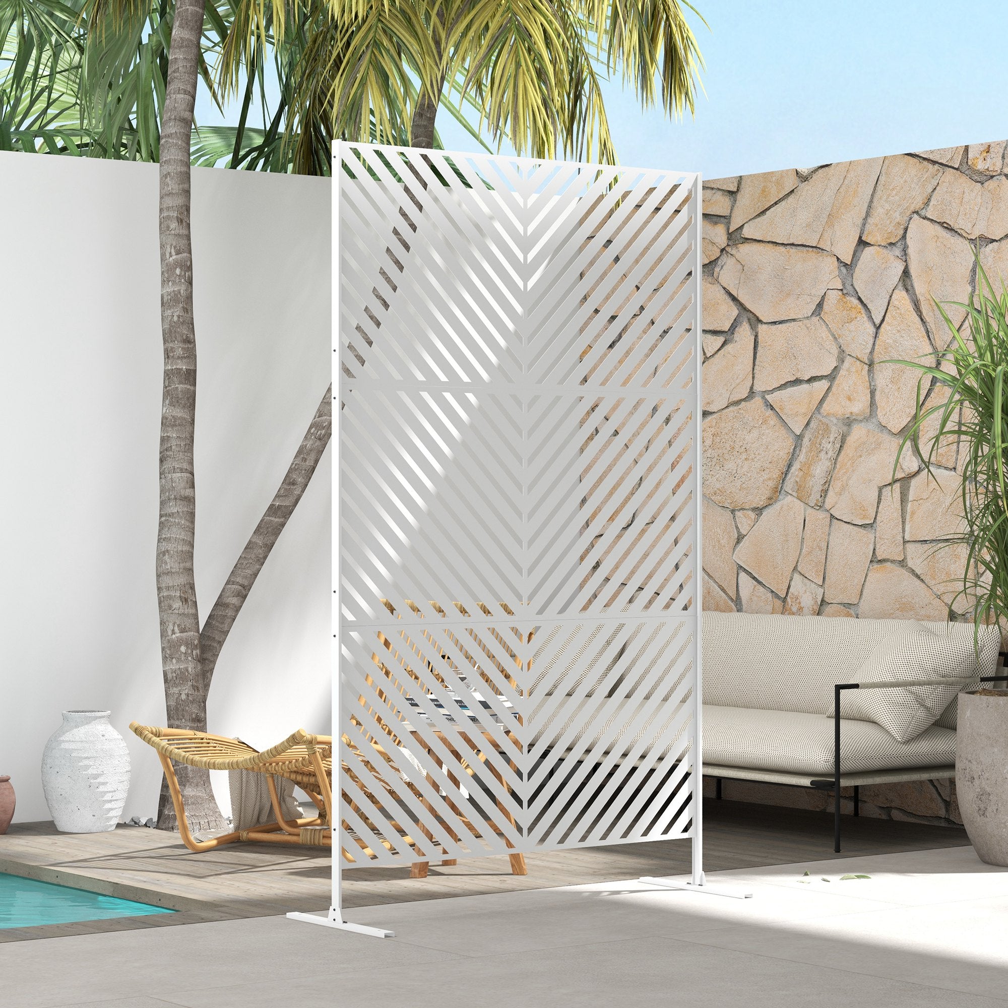 6.5ft Metal Outdoor Privacy Screen - White Steel Trellis-DECOROLALA