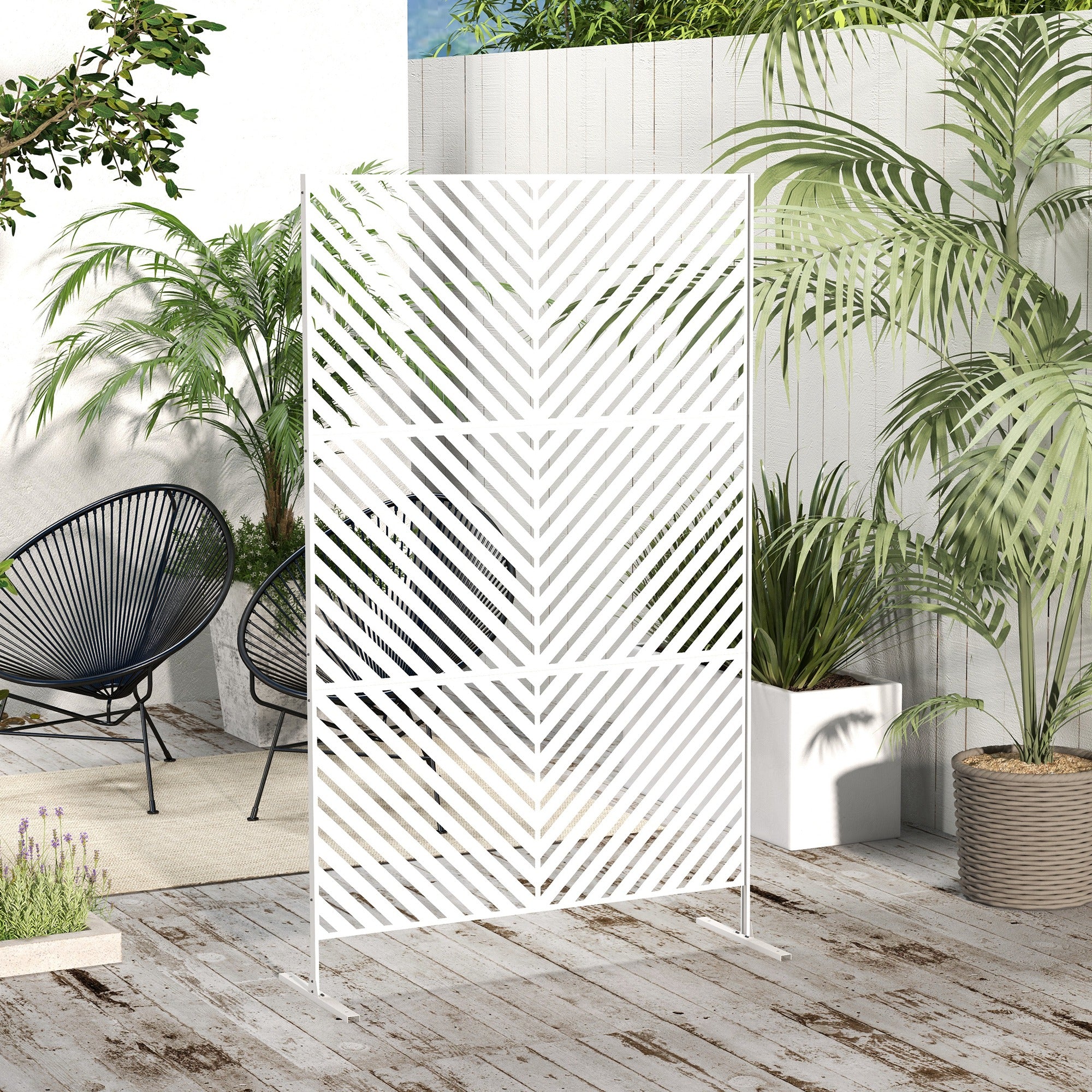 6.5ft Metal Outdoor Privacy Screen - White Steel Trellis-DECOROLALA