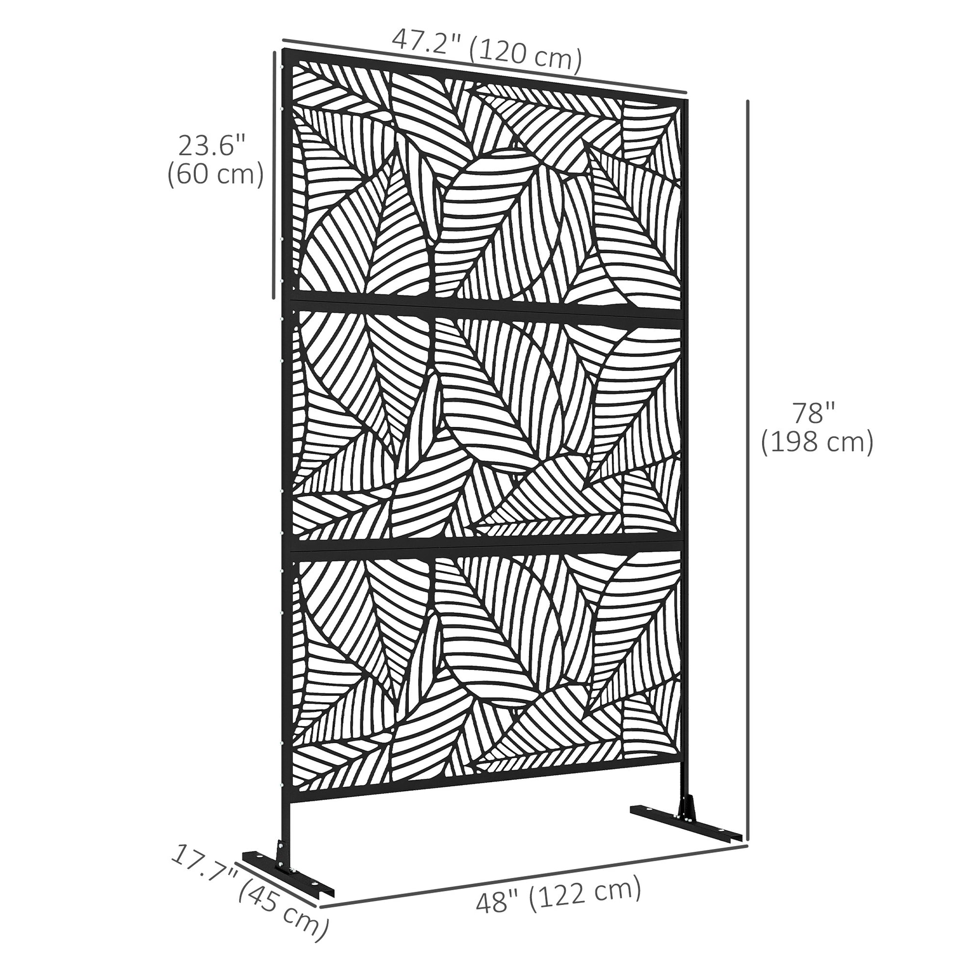 6.5ft Outdoor Metal Privacy Screen - Leaf Style Black-DECOROLALA