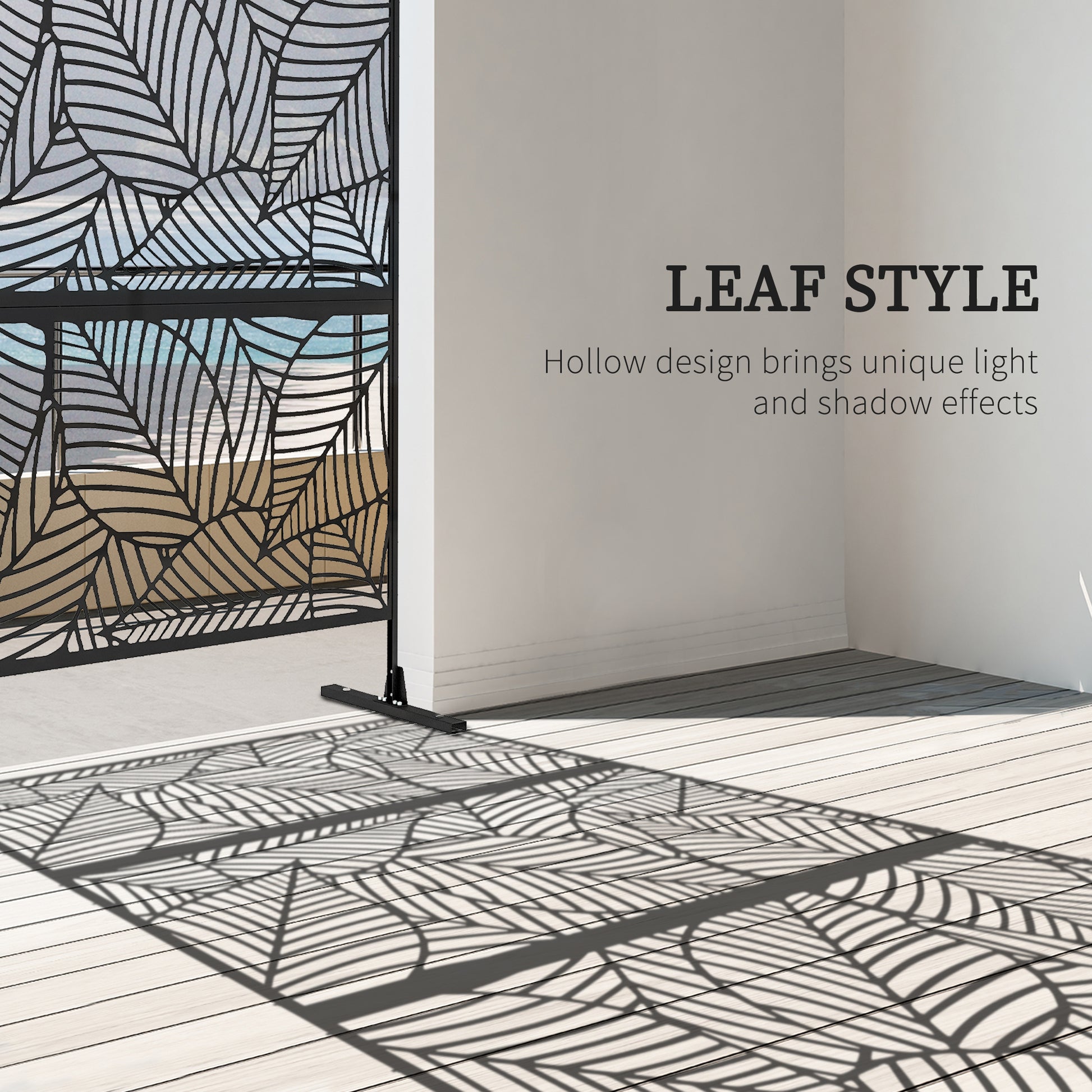 6.5ft Outdoor Metal Privacy Screen - Leaf Style Black-DECOROLALA