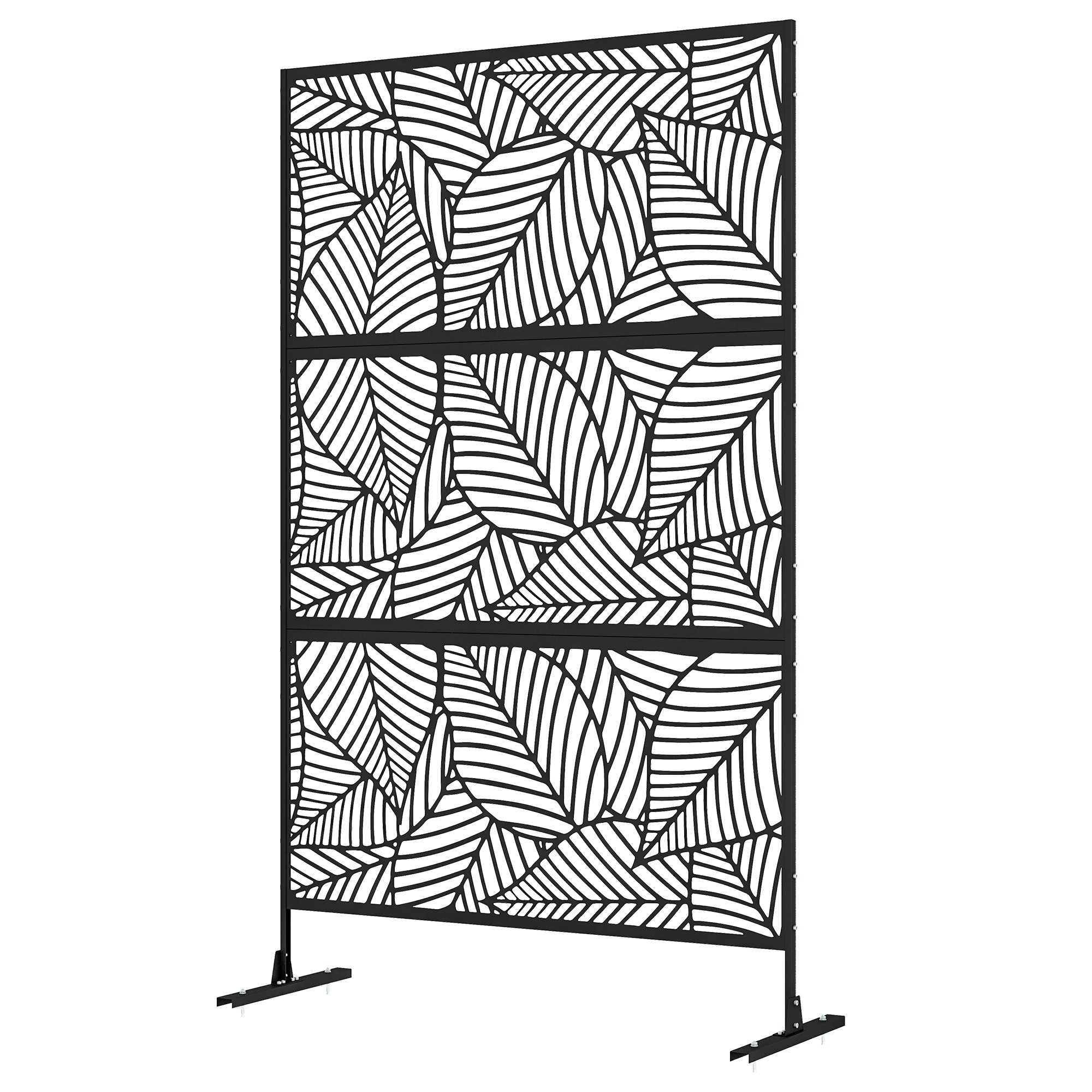6.5ft Outdoor Metal Privacy Screen - Leaf Style Black-DECOROLALA
