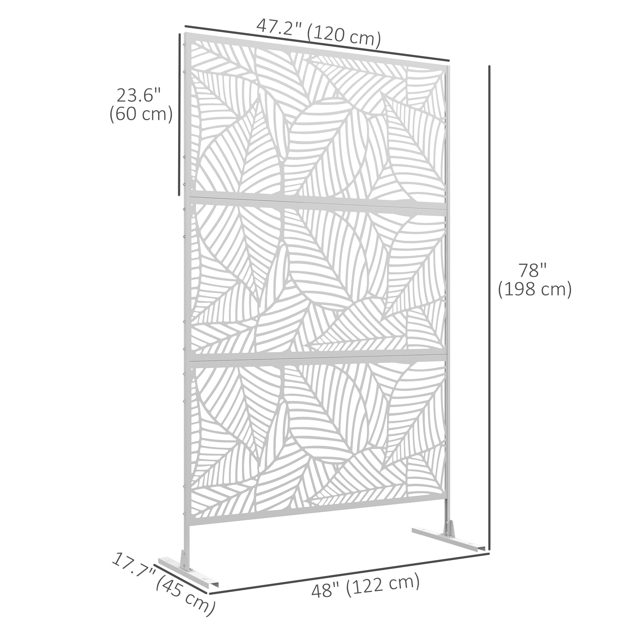 6.5ft Outdoor Metal Privacy Screen - White Leaf Motif Trellis-DECOROLALA