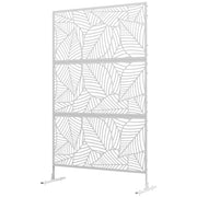 6.5ft Outdoor Metal Privacy Screen - White Leaf Motif Trellis-DECOROLALA