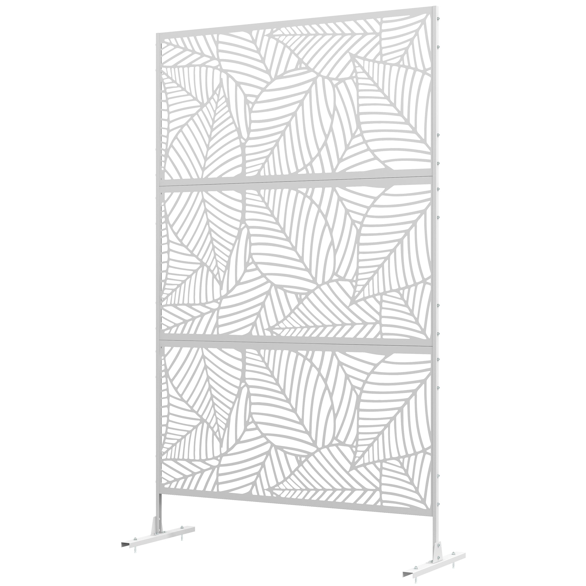 6.5ft Outdoor Metal Privacy Screen - White Leaf Motif Trellis-DECOROLALA