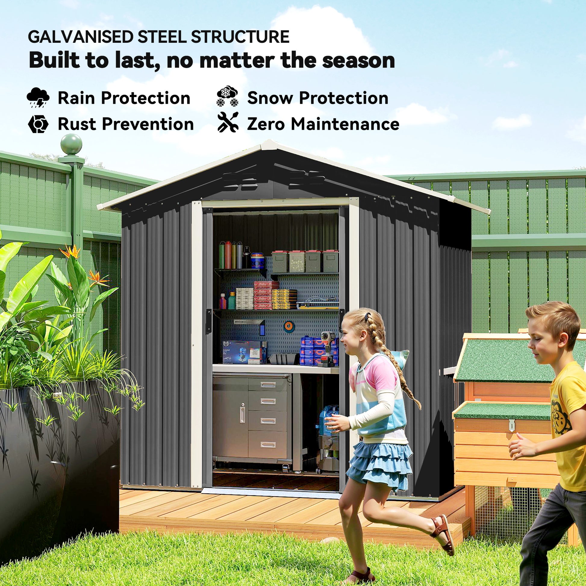 6.5x3.5ft Metal Garden Storage Shed - Dark Grey-Patio & Garden > Lawn & Garden > Sheds-DECOROLALA