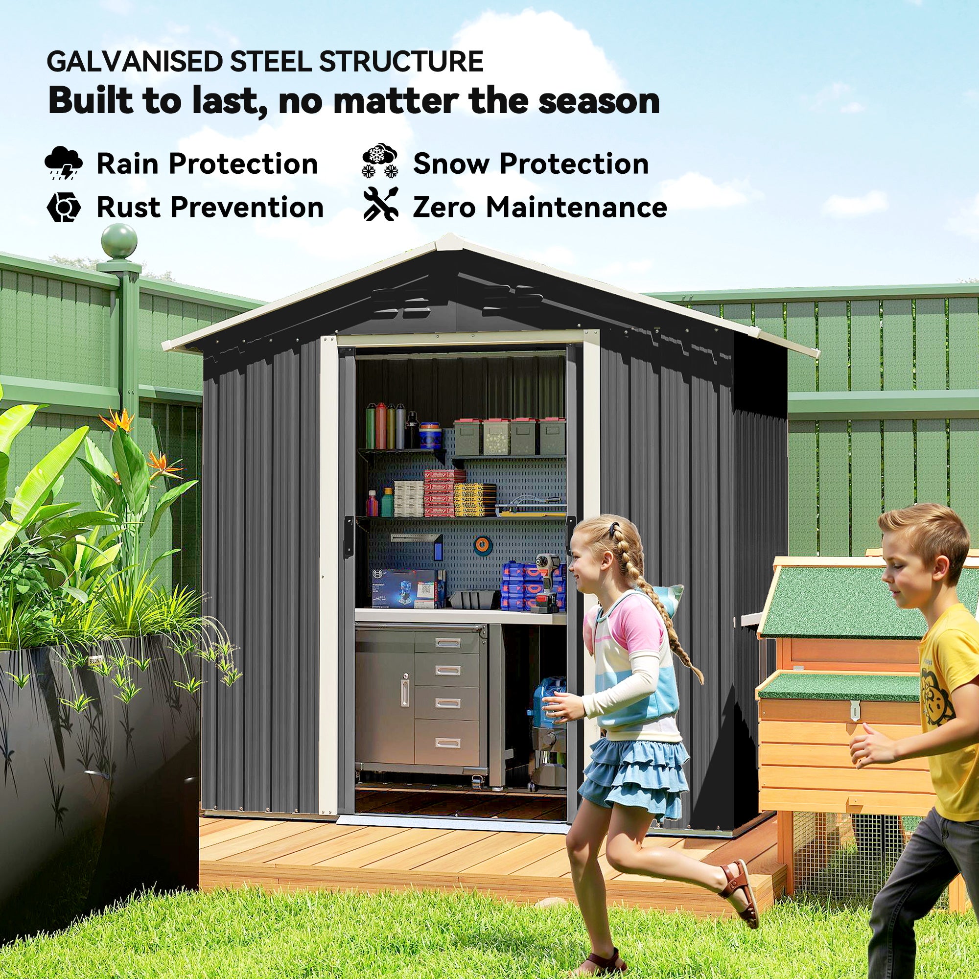 6.5x3.5ft Metal Garden Storage Shed - Dark Grey-Patio & Garden > Lawn & Garden > Sheds-DECOROLALA