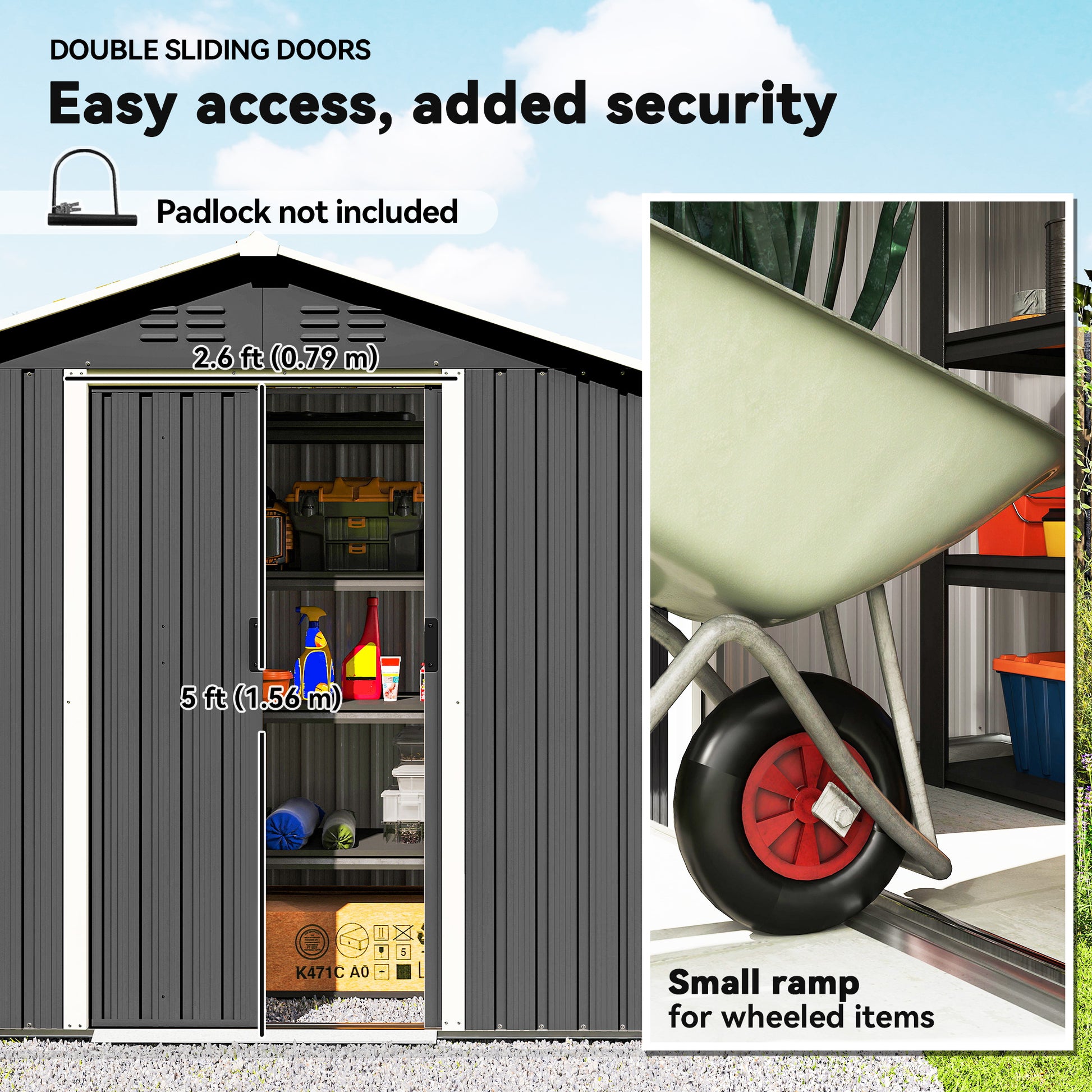 6.5x3.5ft Metal Garden Storage Shed - Dark Grey-Patio & Garden > Lawn & Garden > Sheds-DECOROLALA