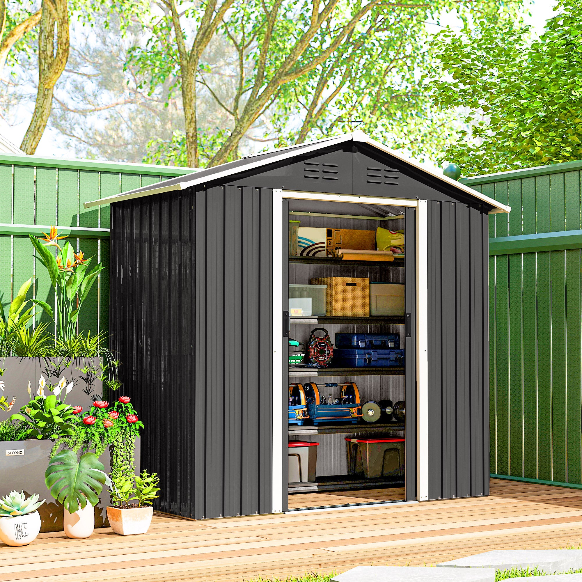 6.5x3.5ft Metal Garden Storage Shed - Dark Grey-Patio & Garden > Lawn & Garden > Sheds-DECOROLALA