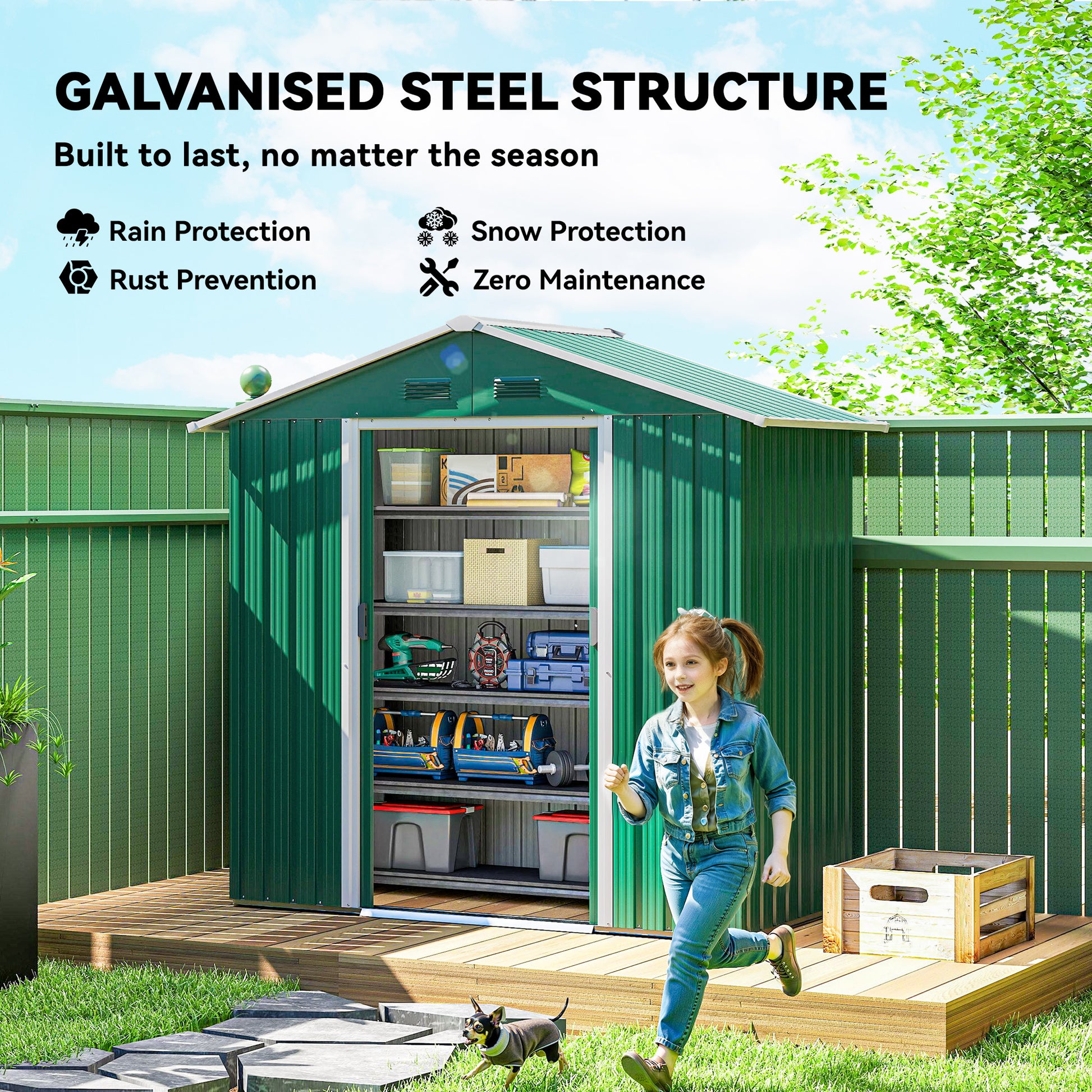 6.5x3.5ft Metal Garden Storage Shed - Green Steel 屋-Patio & Garden > Lawn & Garden > Sheds-DECOROLALA