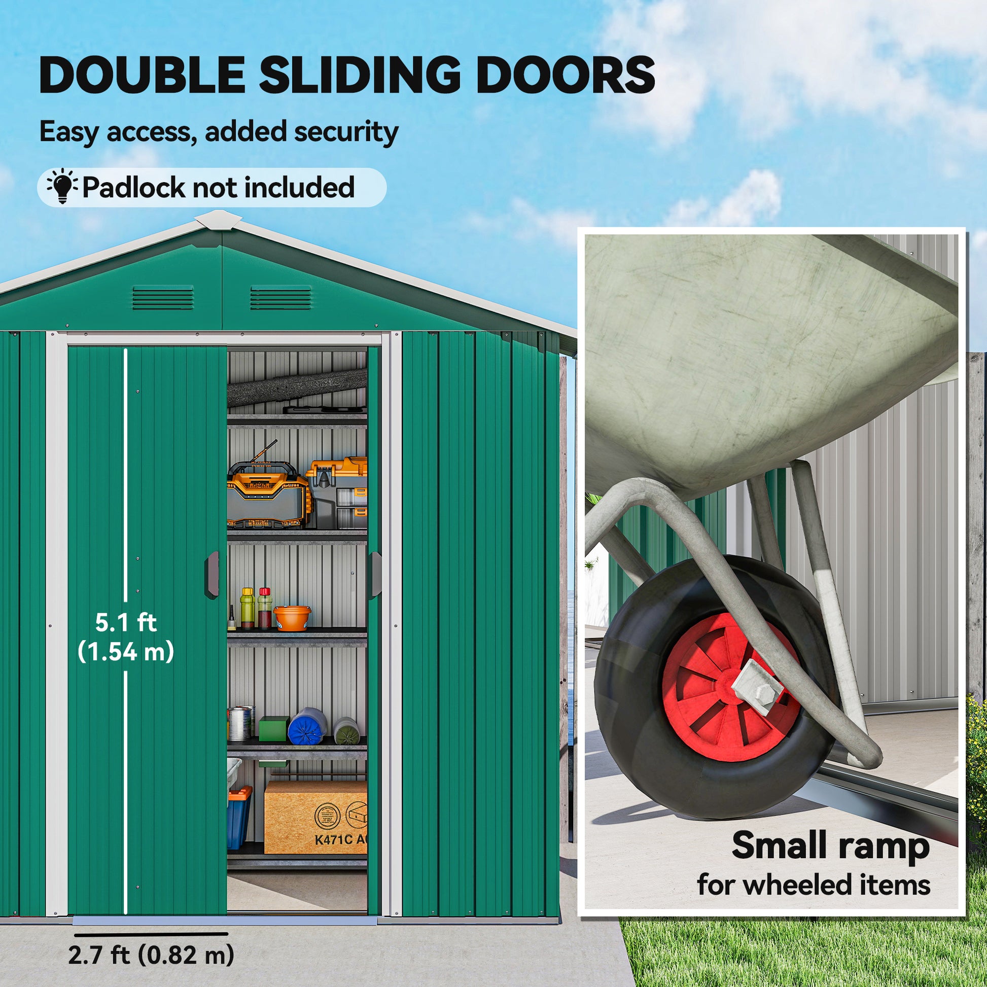 6.5x3.5ft Metal Garden Storage Shed - Green Steel 屋-Patio & Garden > Lawn & Garden > Sheds-DECOROLALA